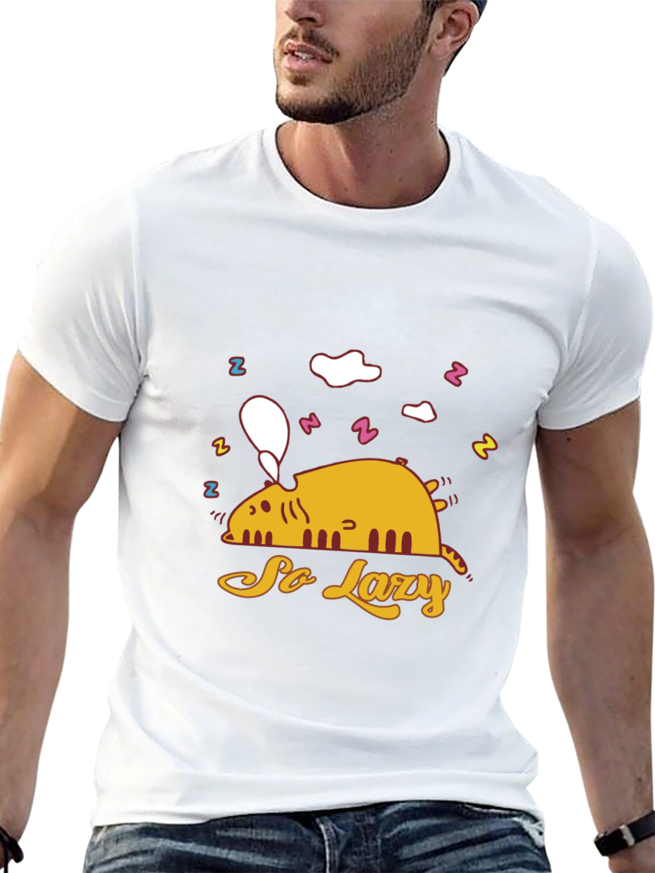 So Lazy Cat Graphic T-Shirt - Black Cotton Tee