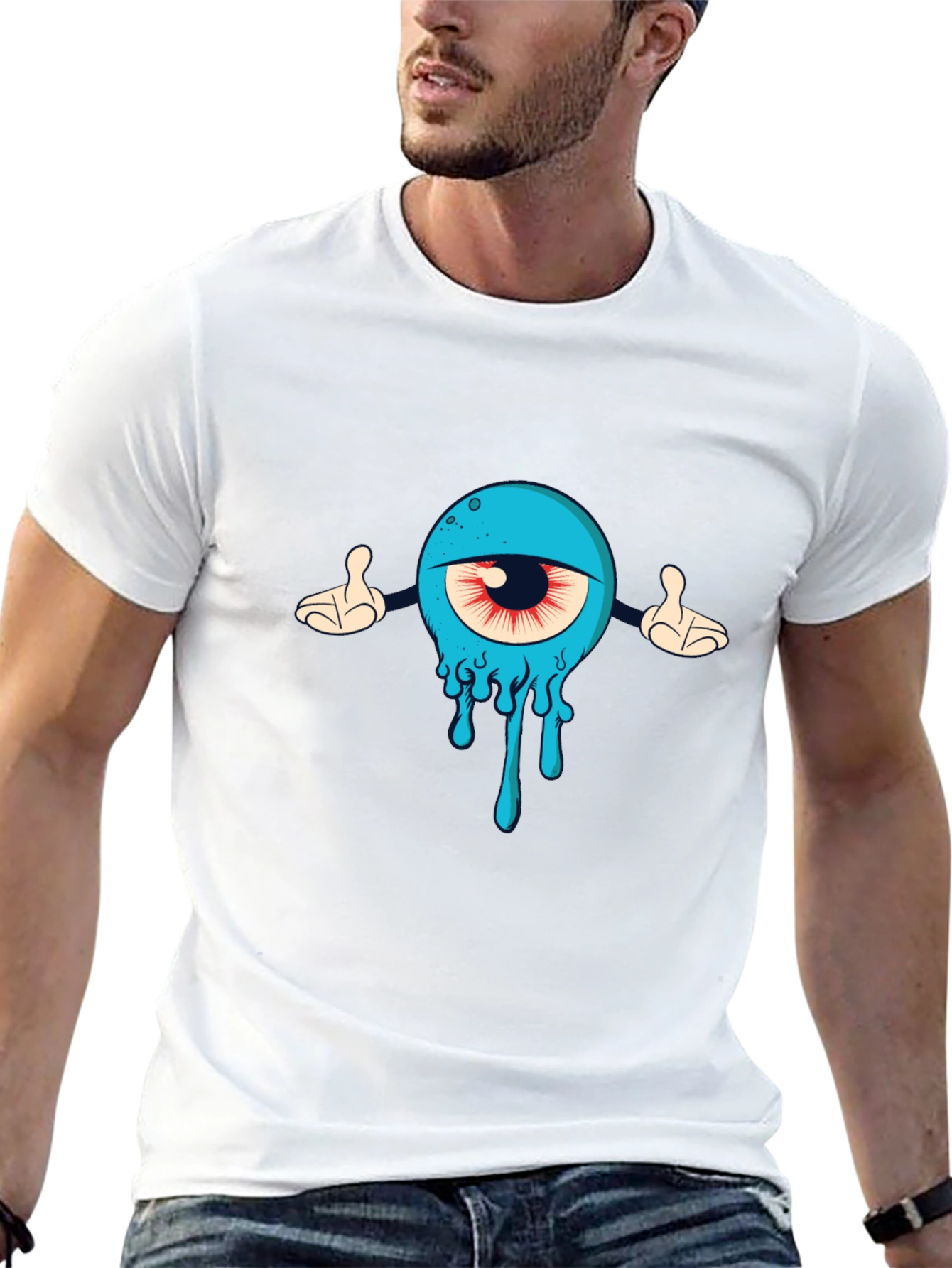 Mens Black T-Shirt with Cartoon Eye Design