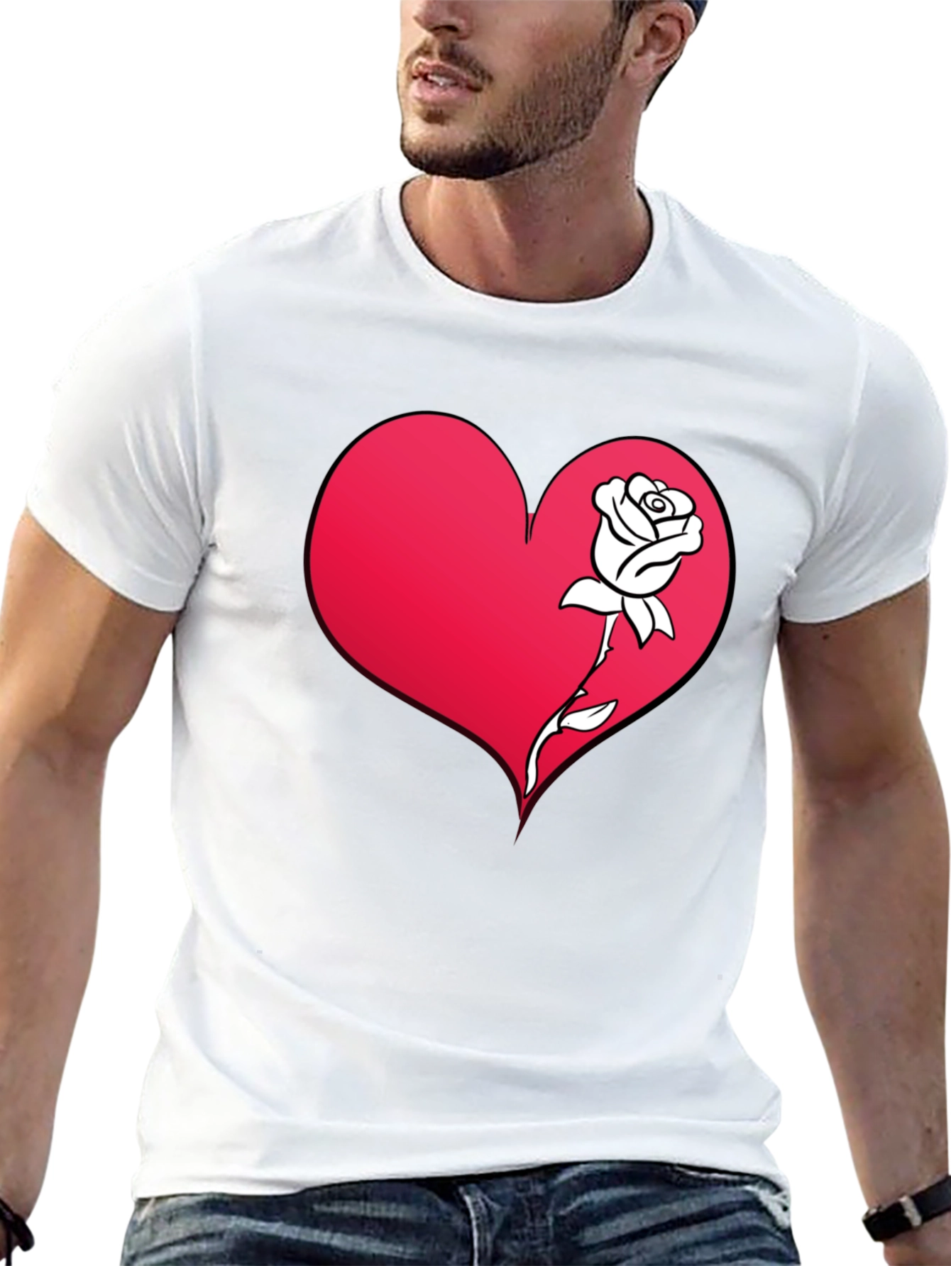 Heart and Rose Graphic Tee - Black Casual T-Shirt