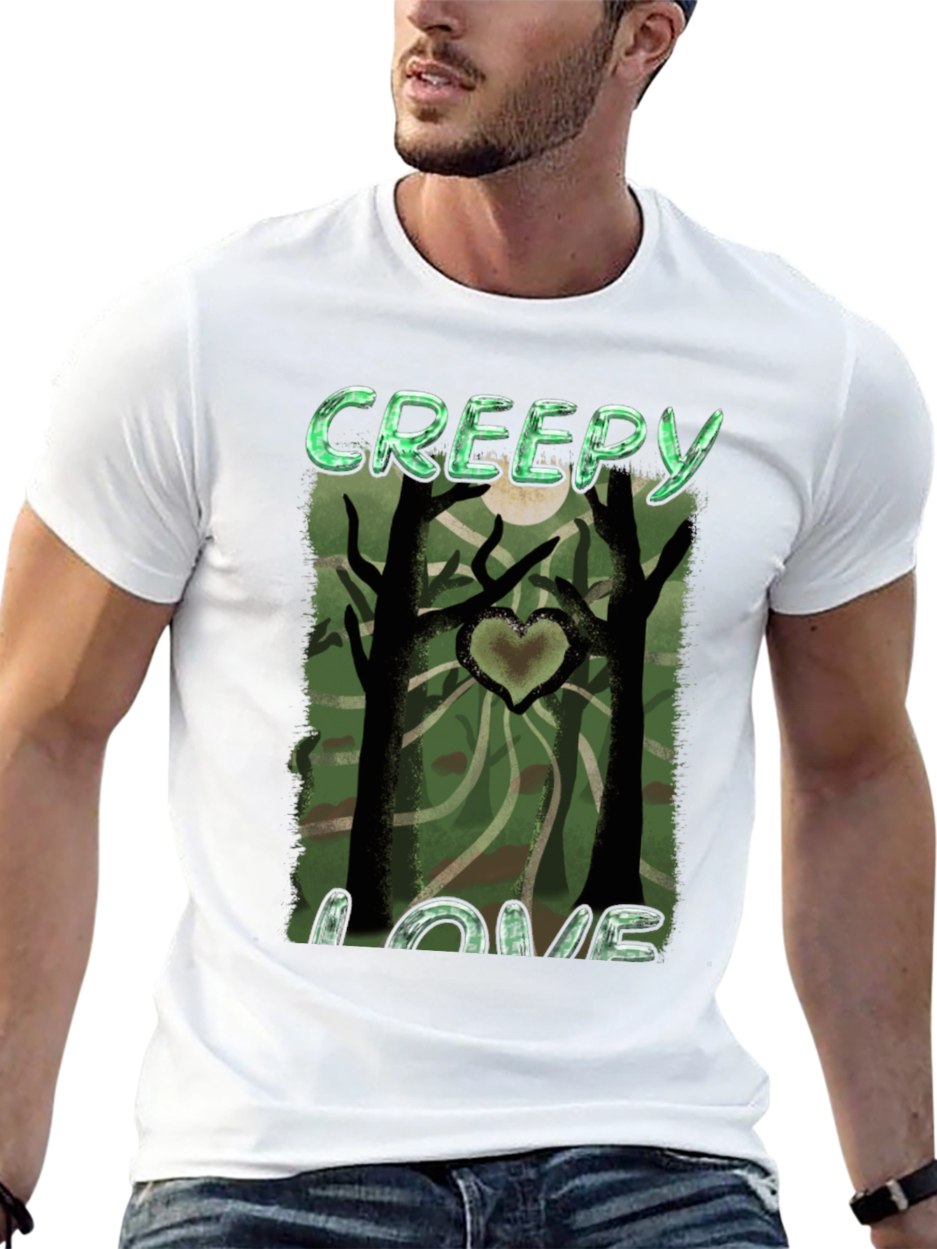 Creepy Love Graphic Tee - Spooky Heart Tree Design