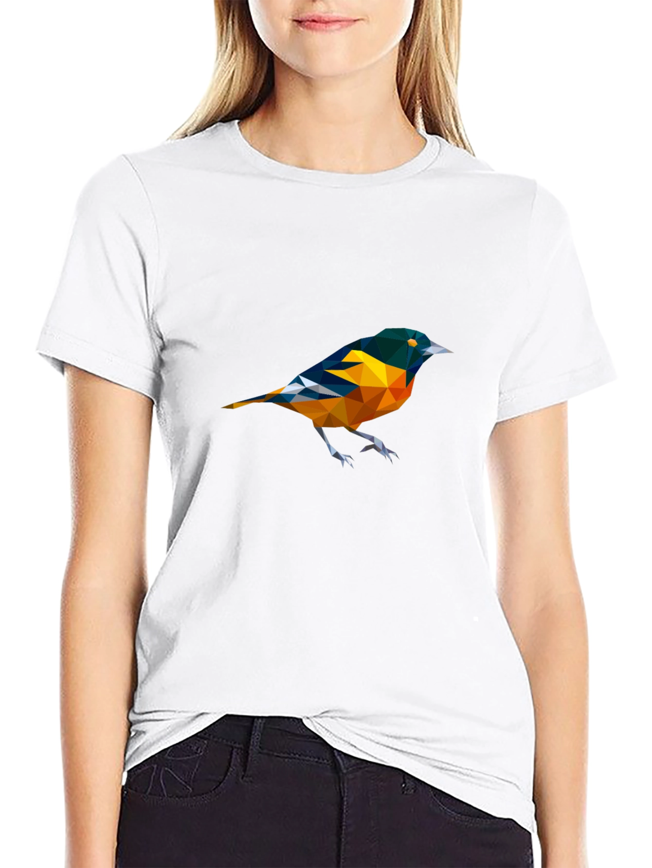 Geometric Bird Print Black T-Shirt