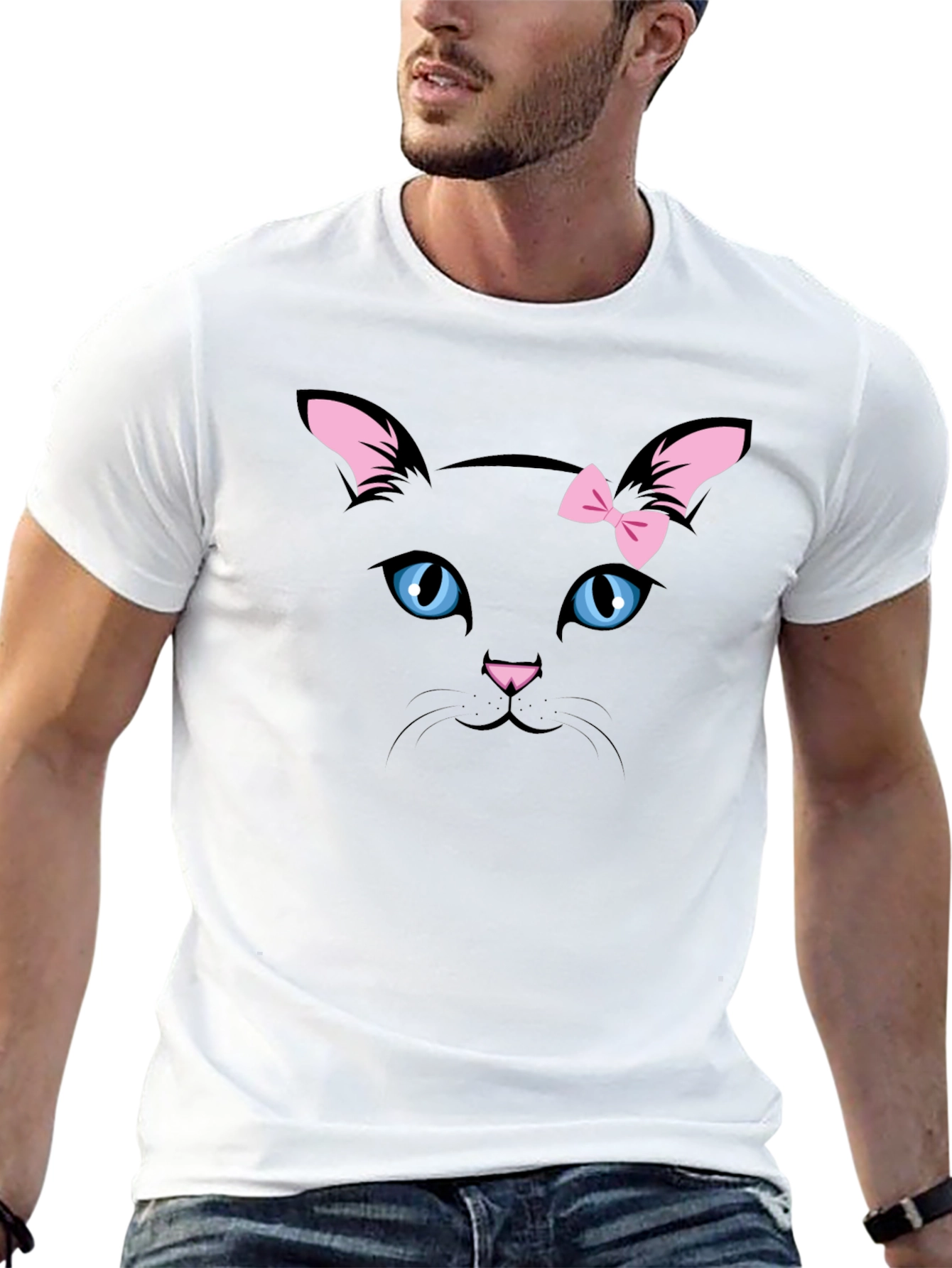 Cute Black Cat T-Shirt with Pink Bow