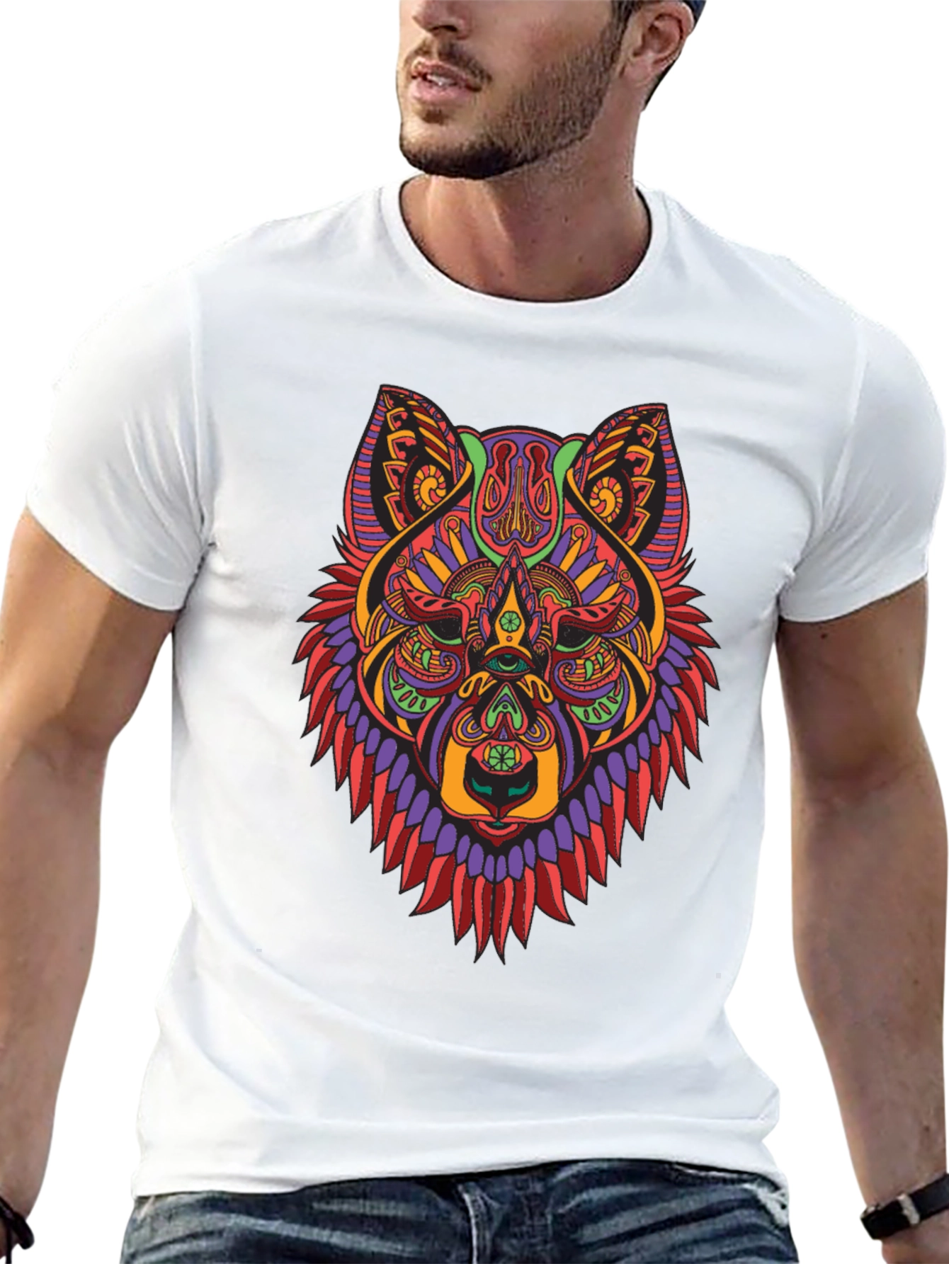 Psychedelic Wolf Graphic Tee - Mens Black T-Shirt
