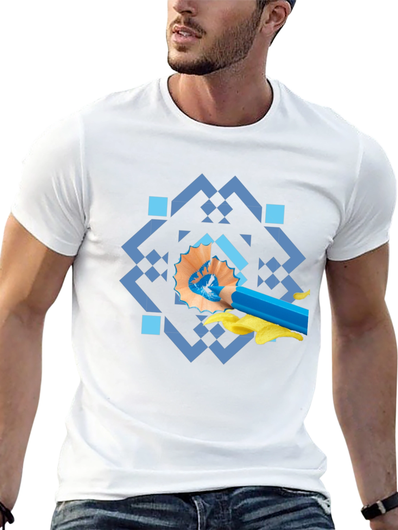 Artistic Blue Pencil Graphic Tee