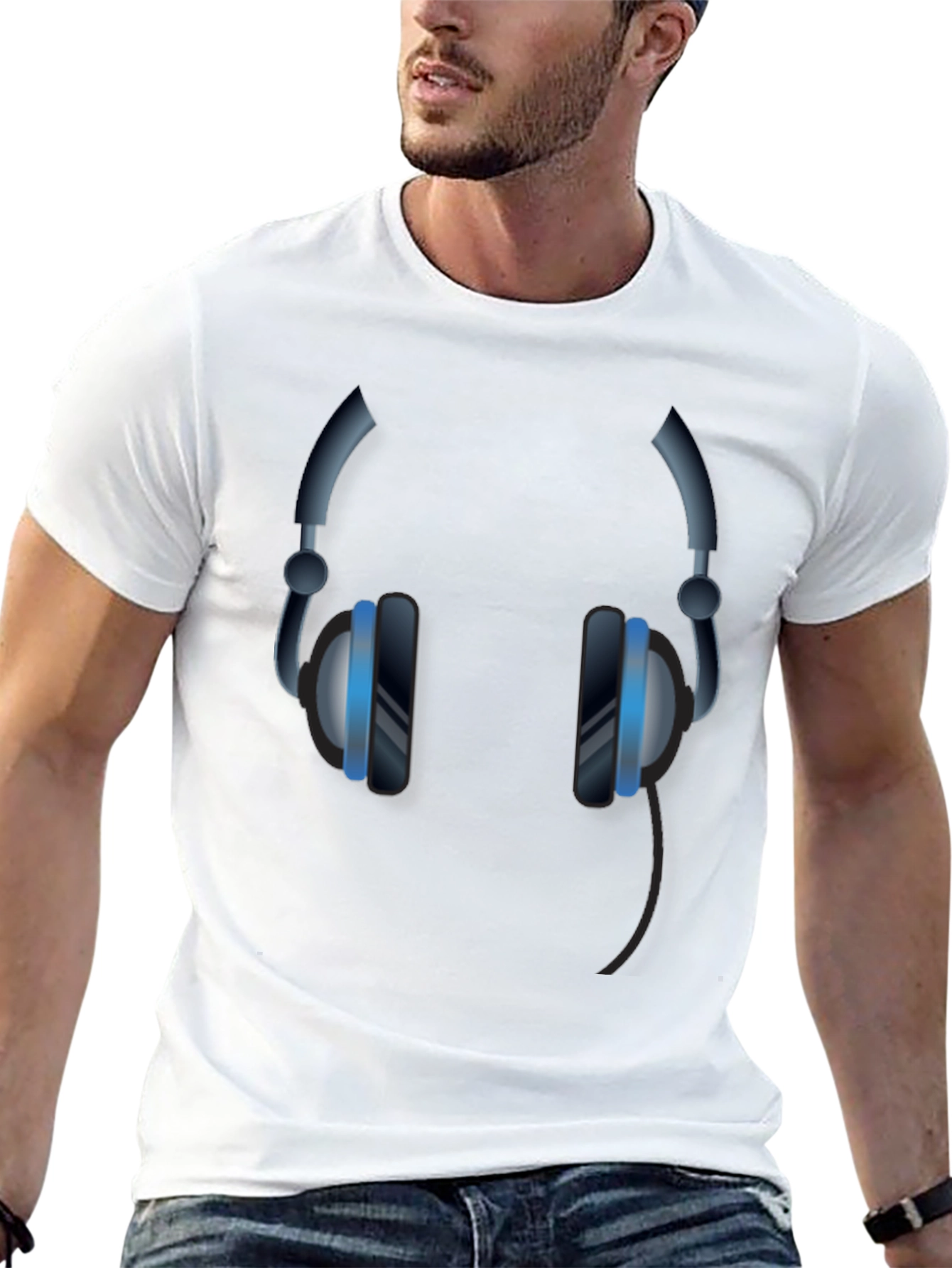 Cool Headphones Graphic Black T-Shirt
