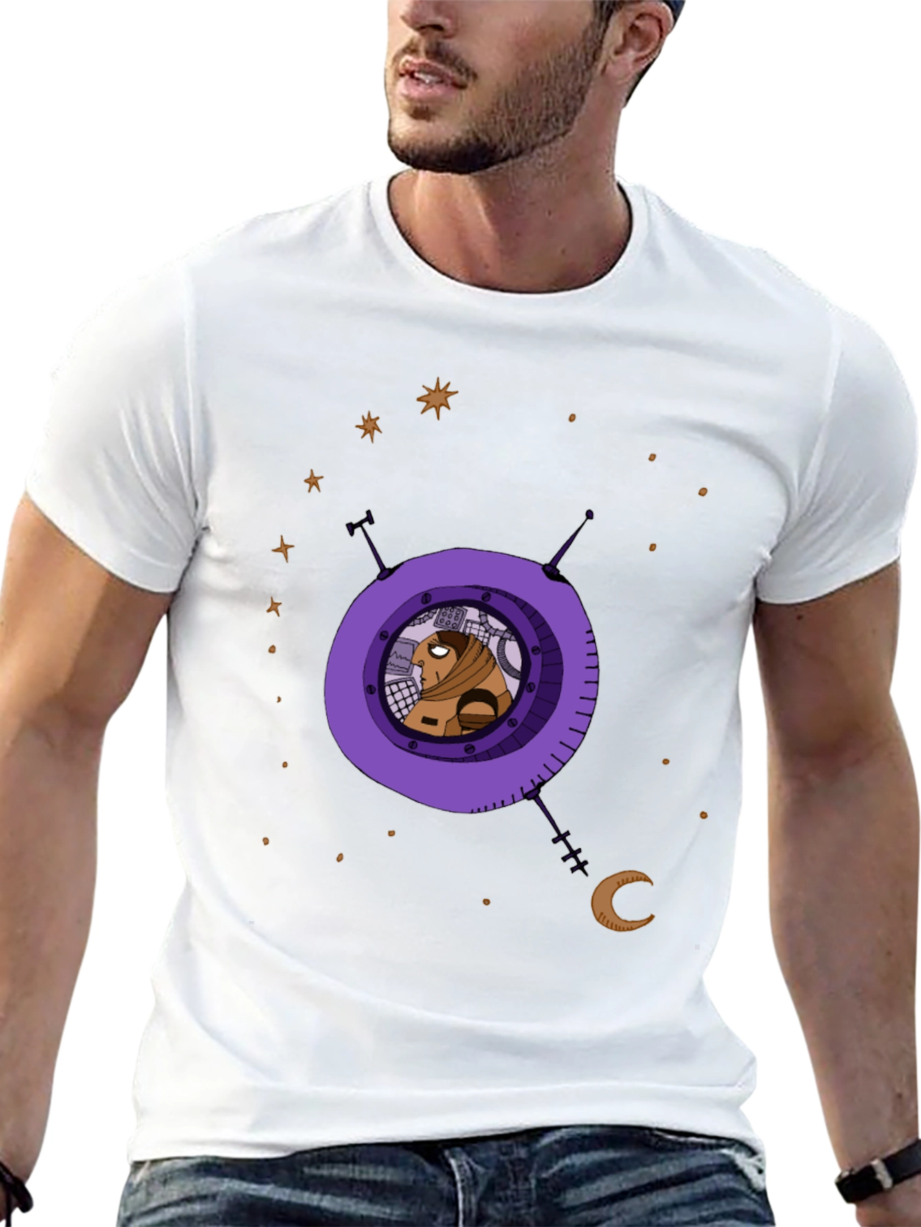 Astronaut in Space Graphic Print Black T-Shirt