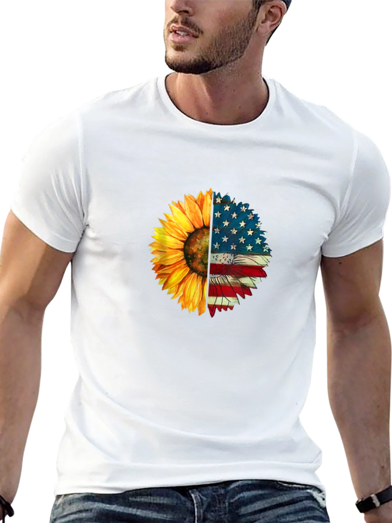 Sunflower American Flag Graphic T-Shirt