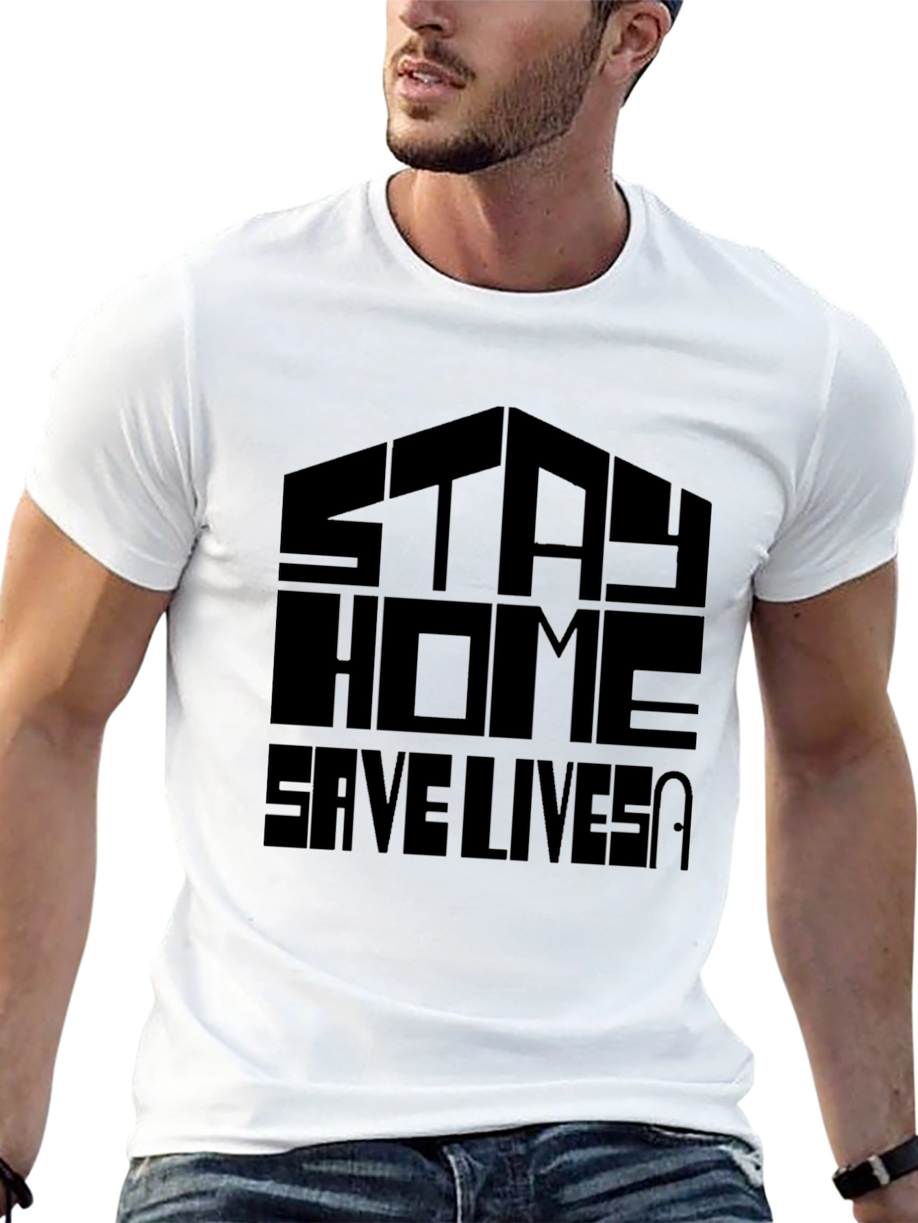 Stay Home Save Lives Black Graphic T-Shirt