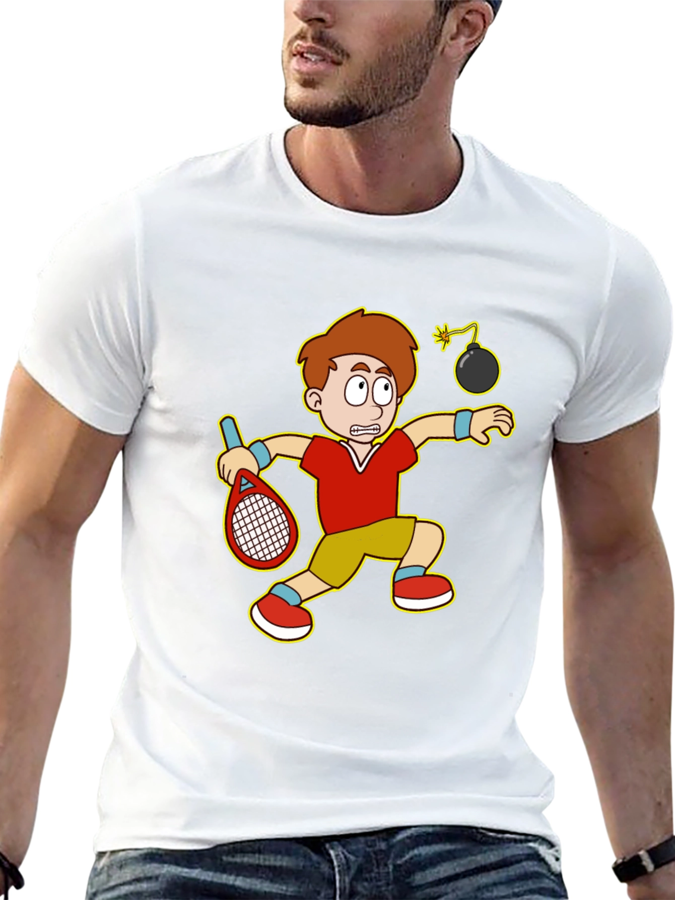 Funny Tennis Player Cartoon Graphic T-Shirt