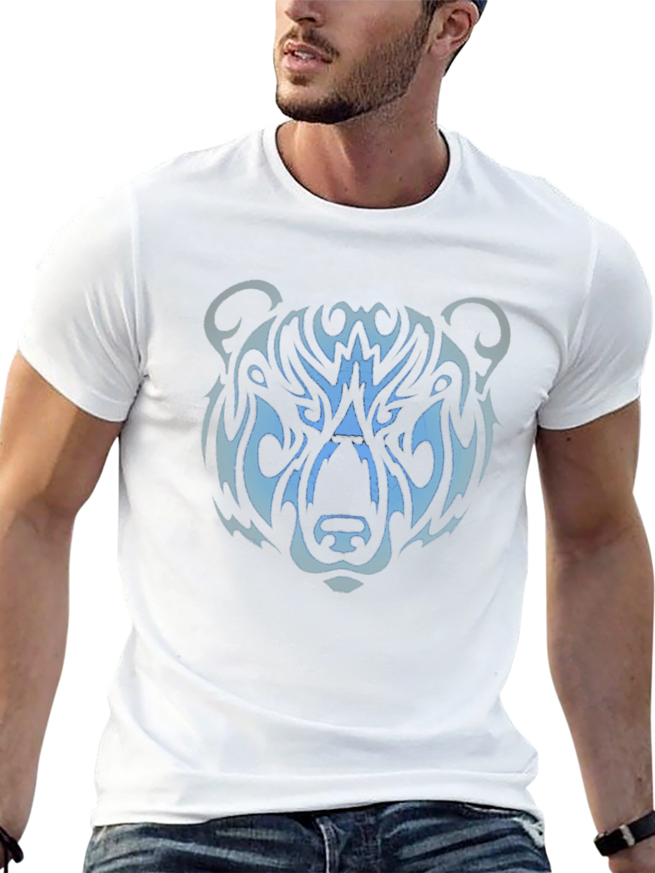 Tribal Bear Head Graphic Tee - Black