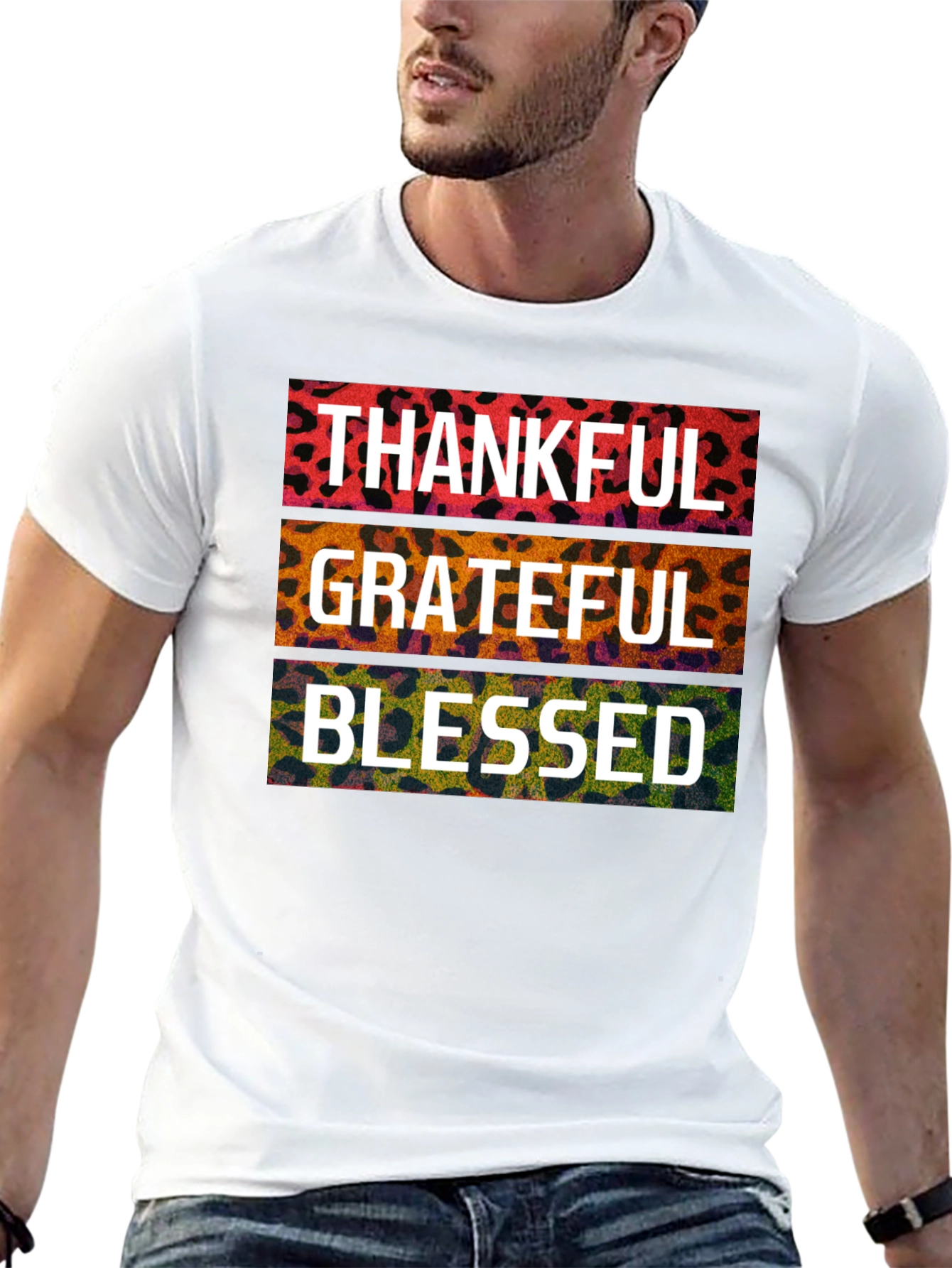Thankful Grateful Blessed Leopard Print T-Shirt