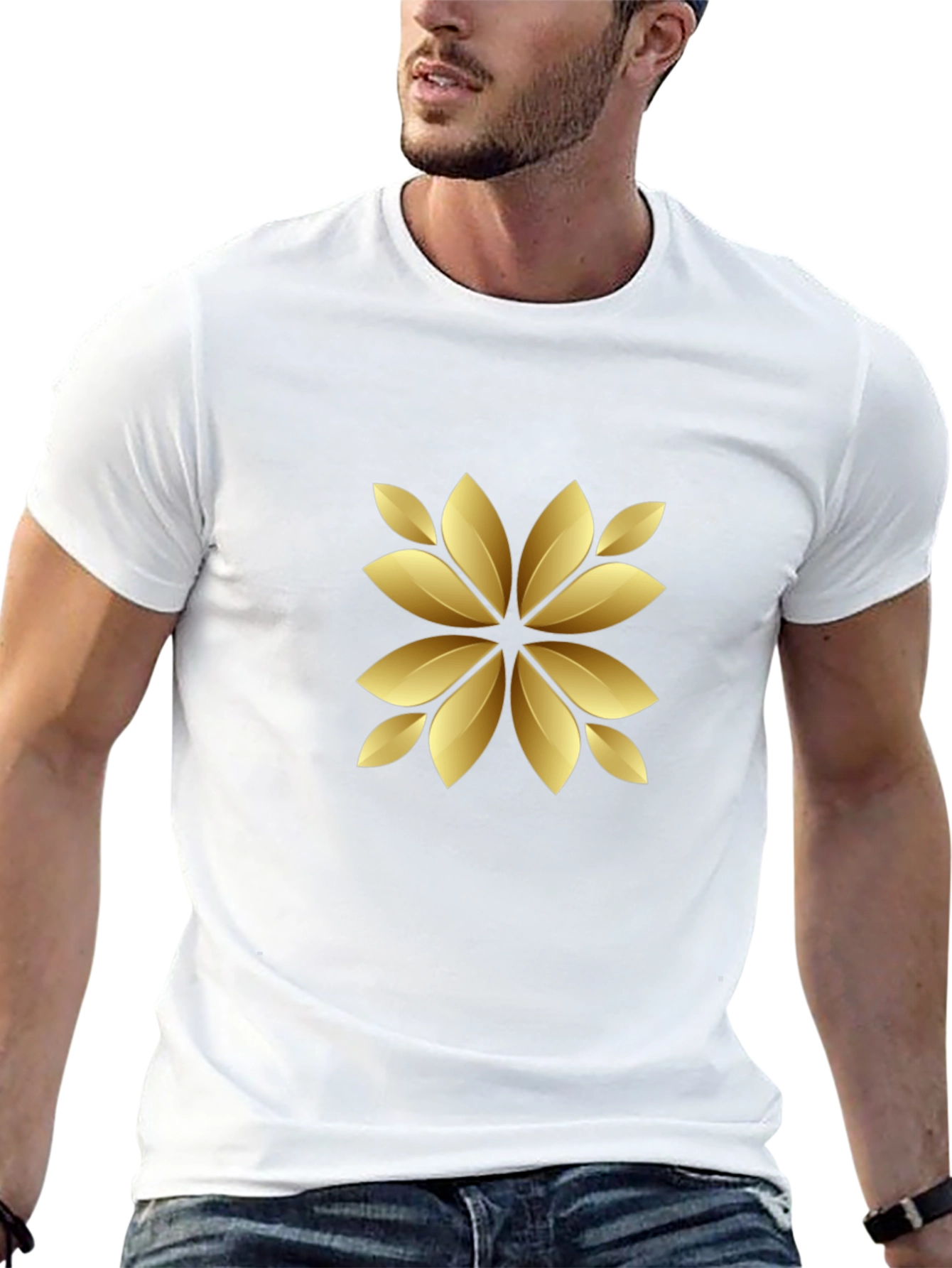 Elegant Black Tee with Golden Floral Design