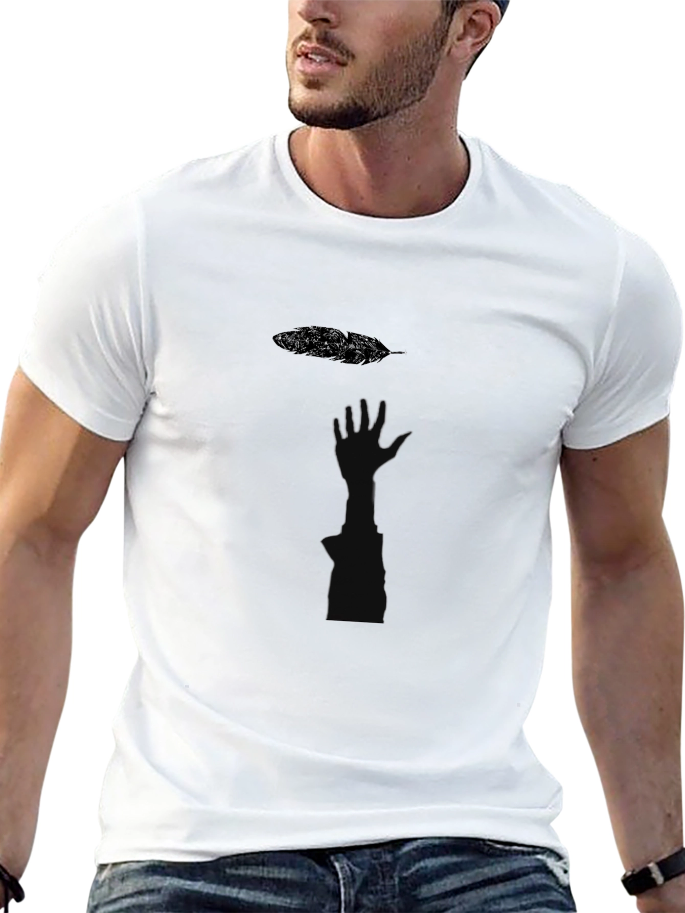 Minimalist Feather Graphic Black T-Shirt