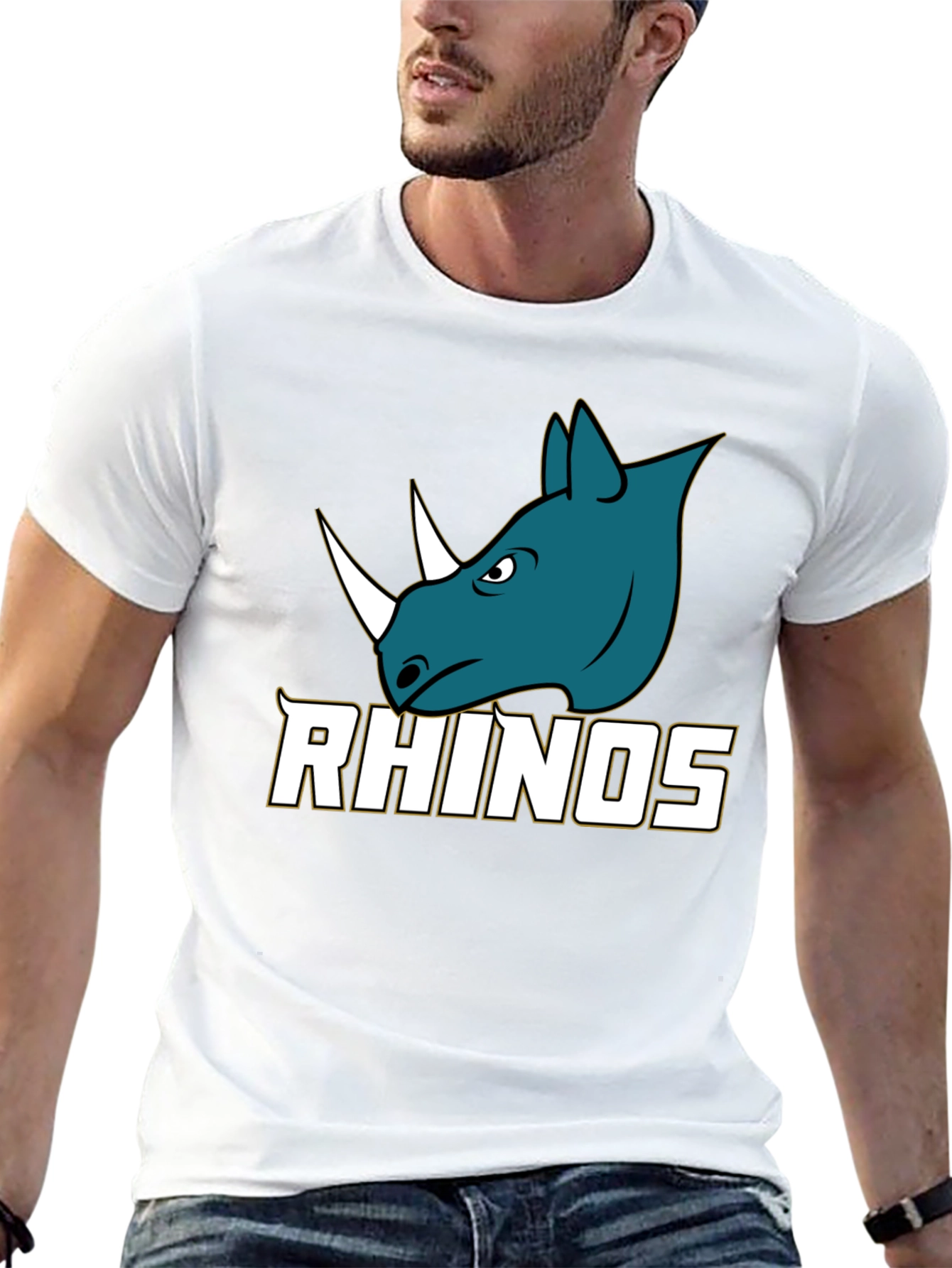 Rhinos Graphic Print Black T-Shirt