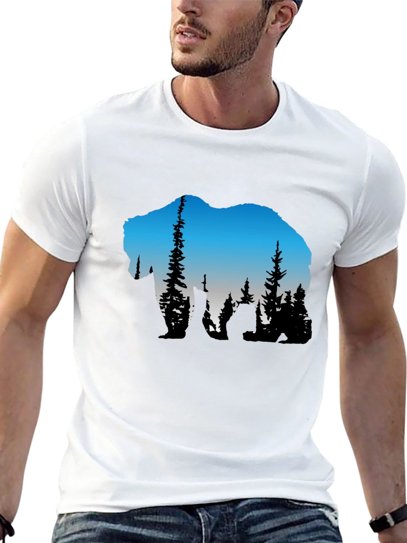 Bear Silhouette Forest Graphic Tee - Black