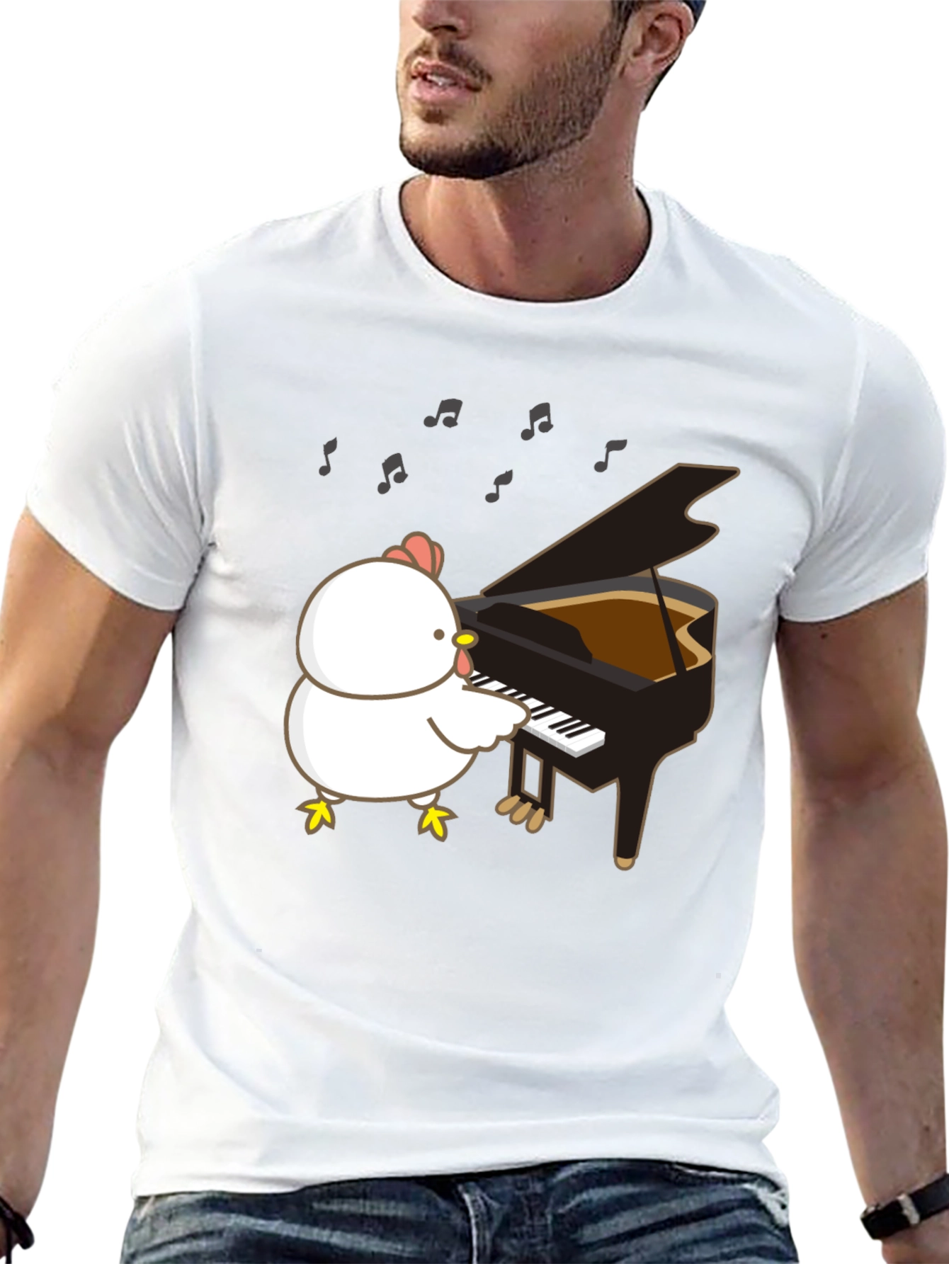 Funny Chicken Playing Piano T-Shirt