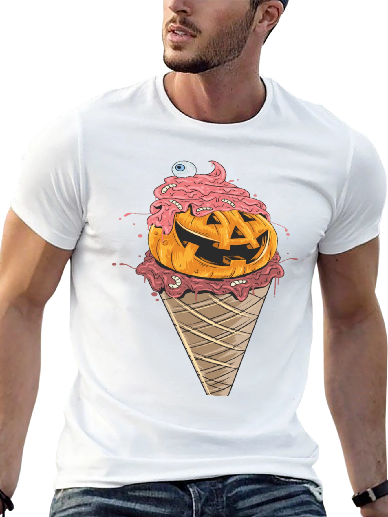 Halloween Pumpkin Ice Cream Cone Graphic Tee