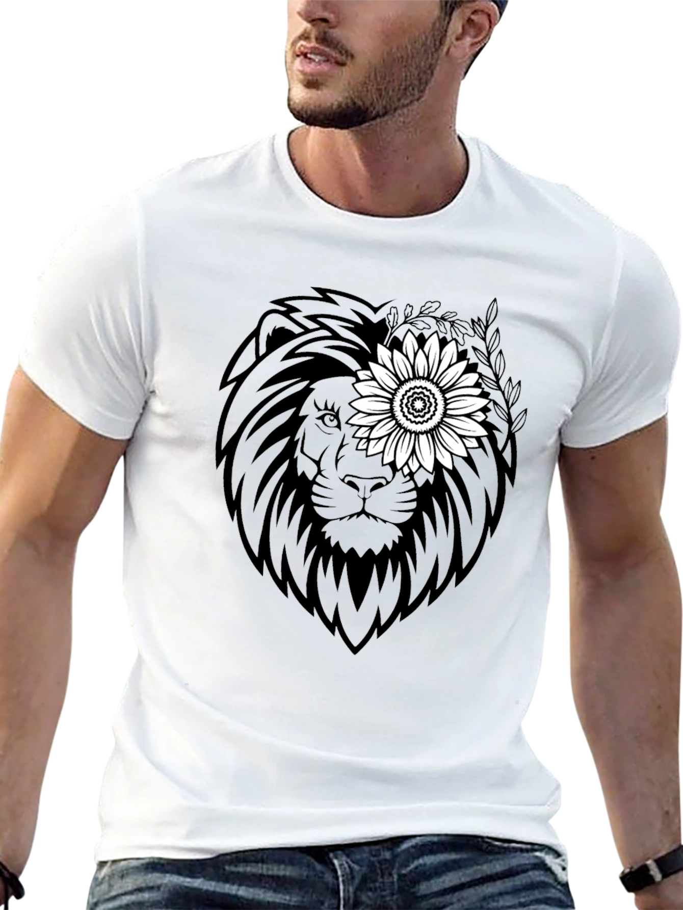 Lion Sunflower Graphic Tee - Black