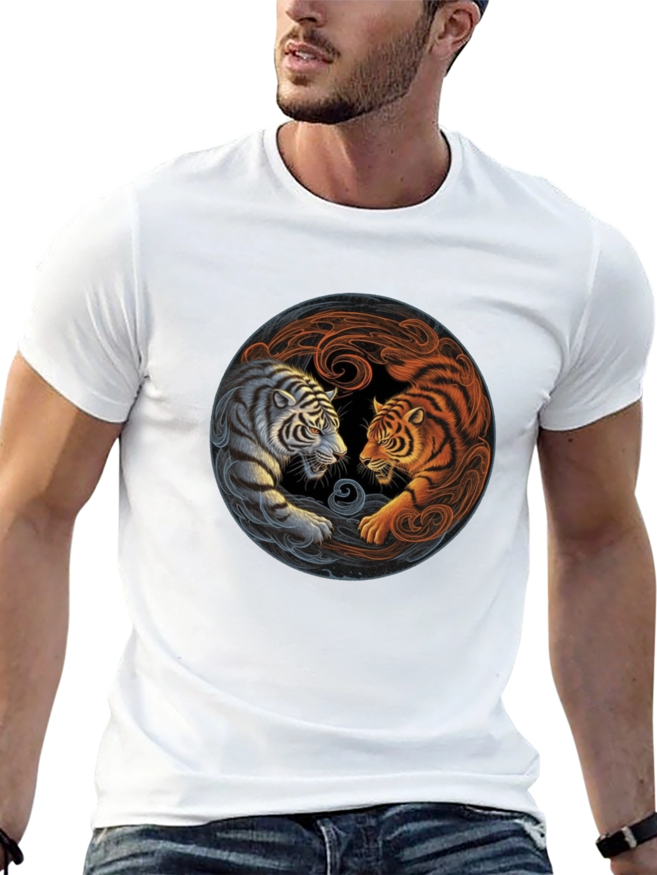 Yin Yang Tiger Graphic Tee - Black Cotton Blend