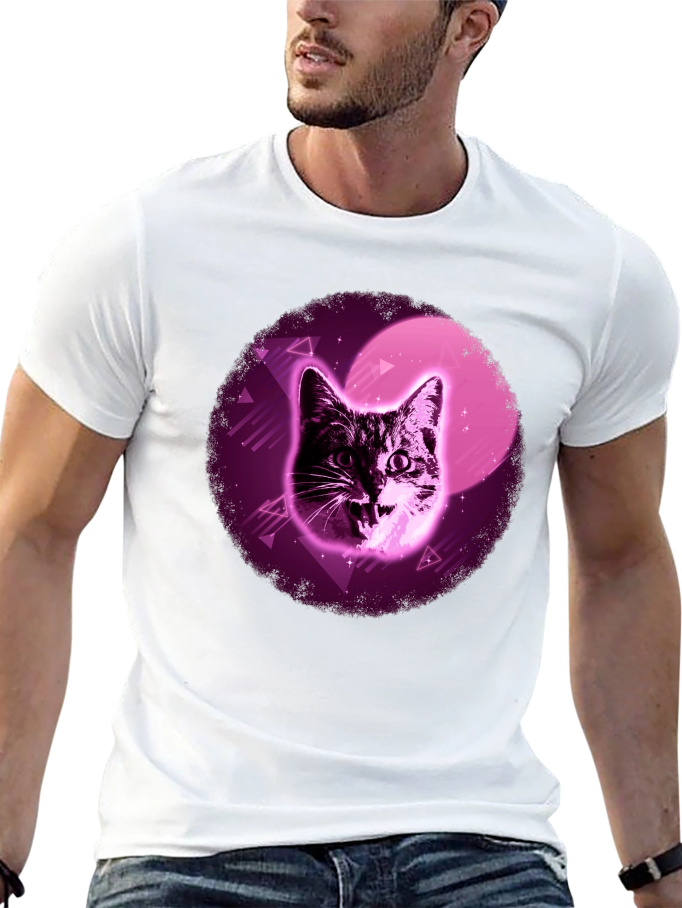Retro Cat T-Shirt - Black Cotton Blend