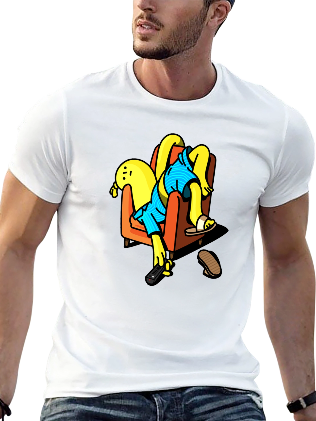 Funny Cartoon Character Relaxing Black T-Shirt