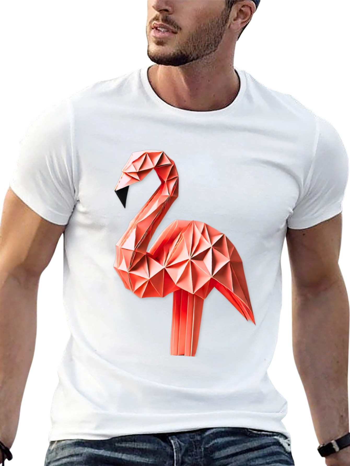 Geometric Origami Flamingo Graphic T-Shirt