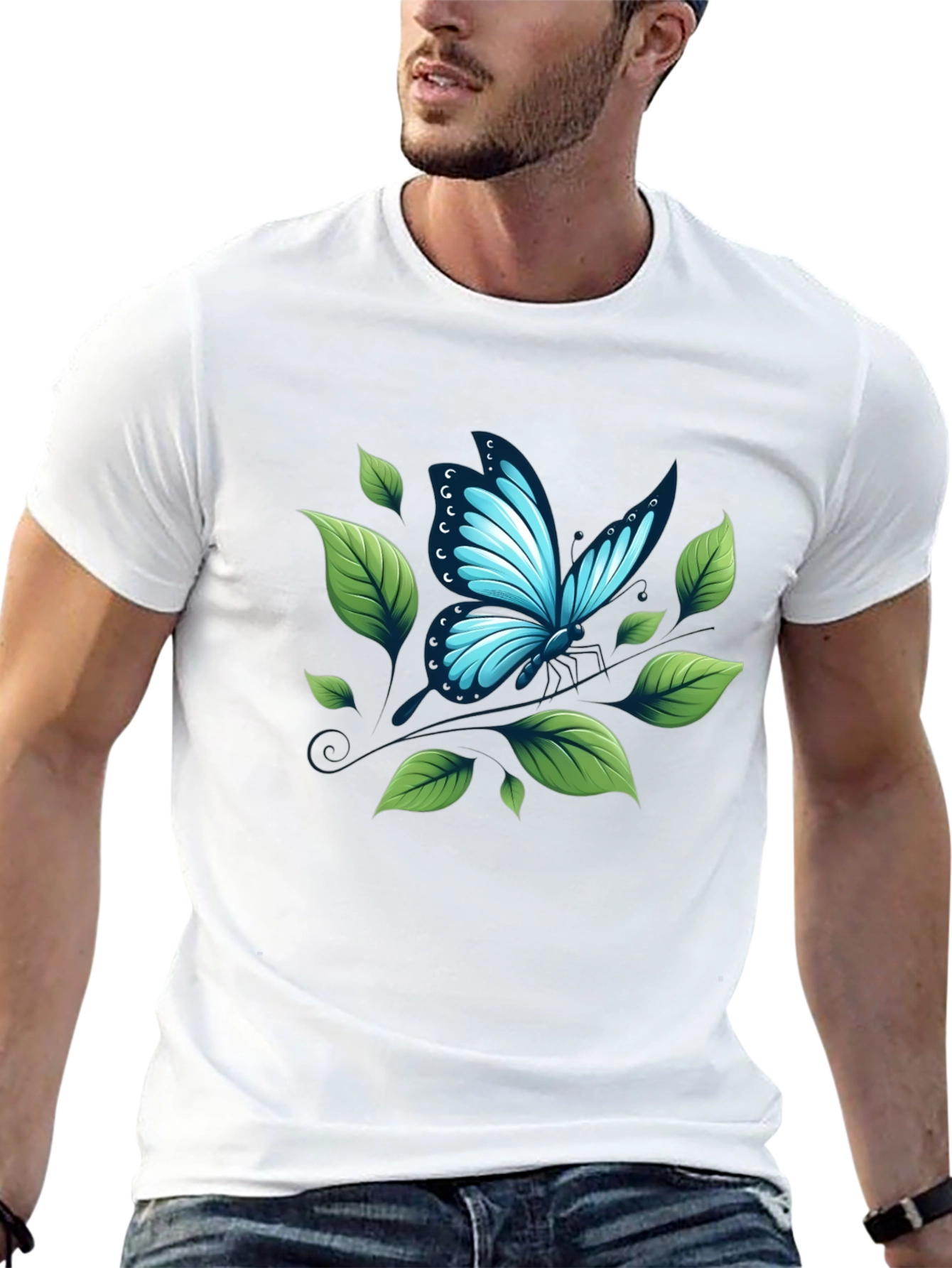 Butterfly & Leaf Graphic Black T-Shirt