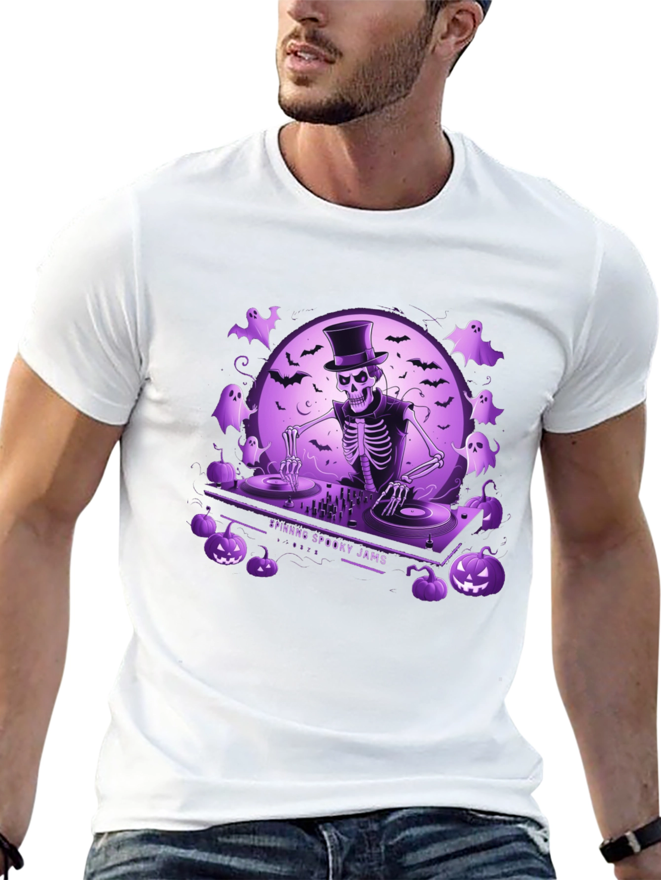 Spooky DJ Skeleton Graphic Tee