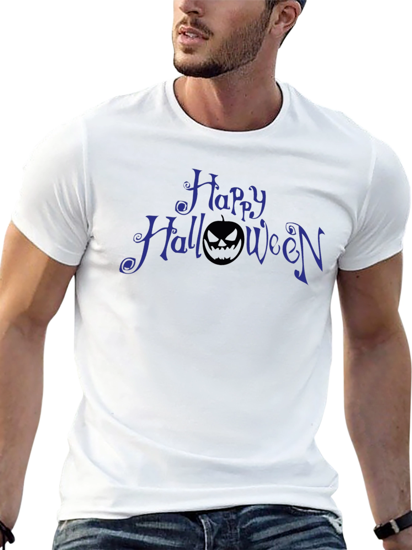 Happy Halloween Pumpkin Graphic Tee - Black