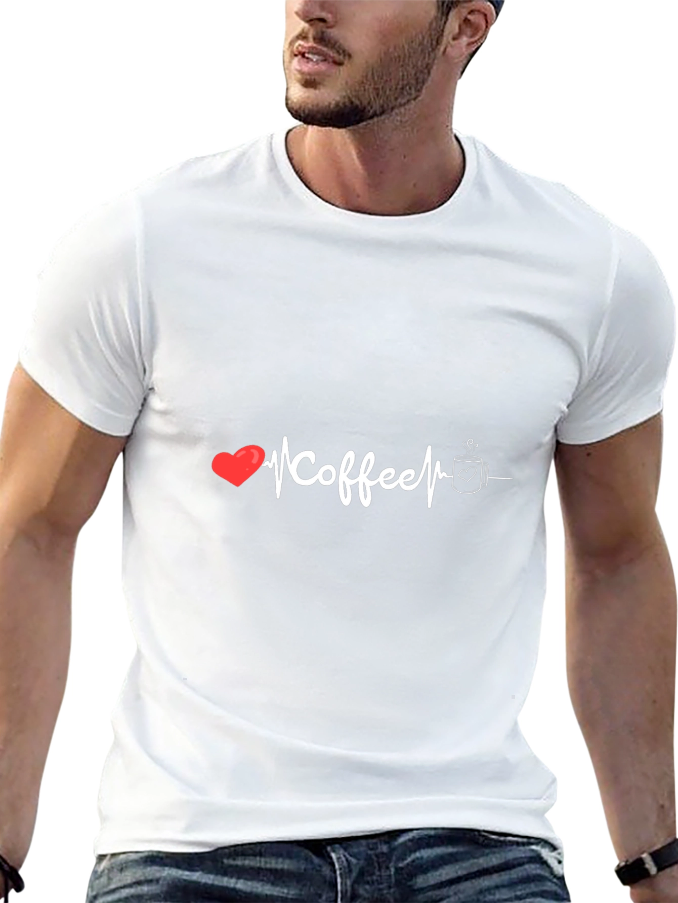 Coffee Lover Graphic Tee - Heartbeat Design Soft Cotton