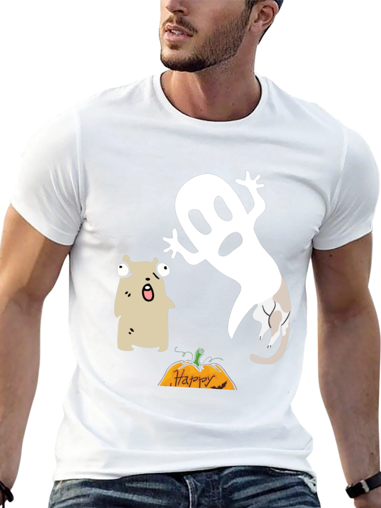 Halloween Ghost & Cat T-Shirt
