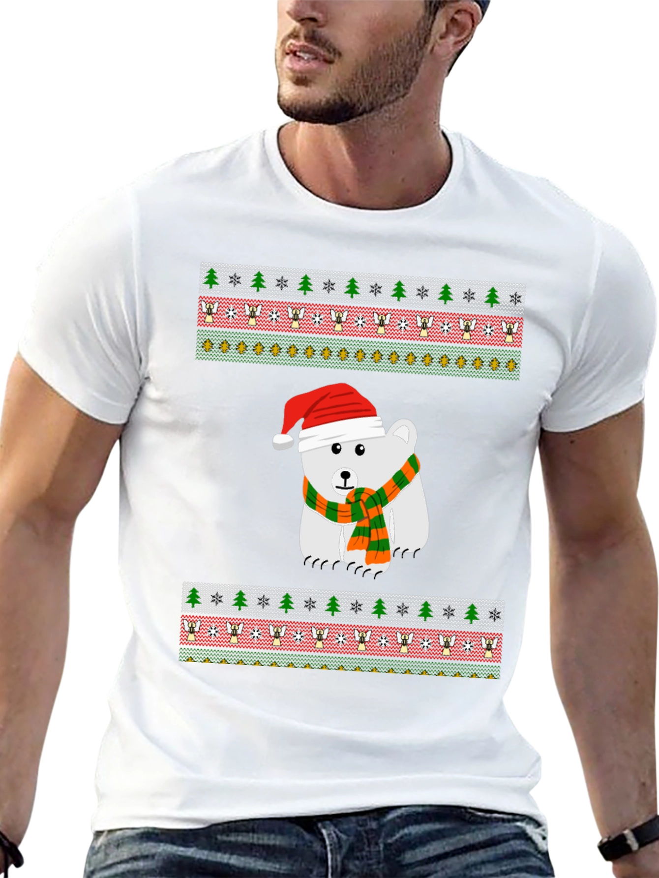 Festive Polar Bear Ugly Christmas T-Shirt