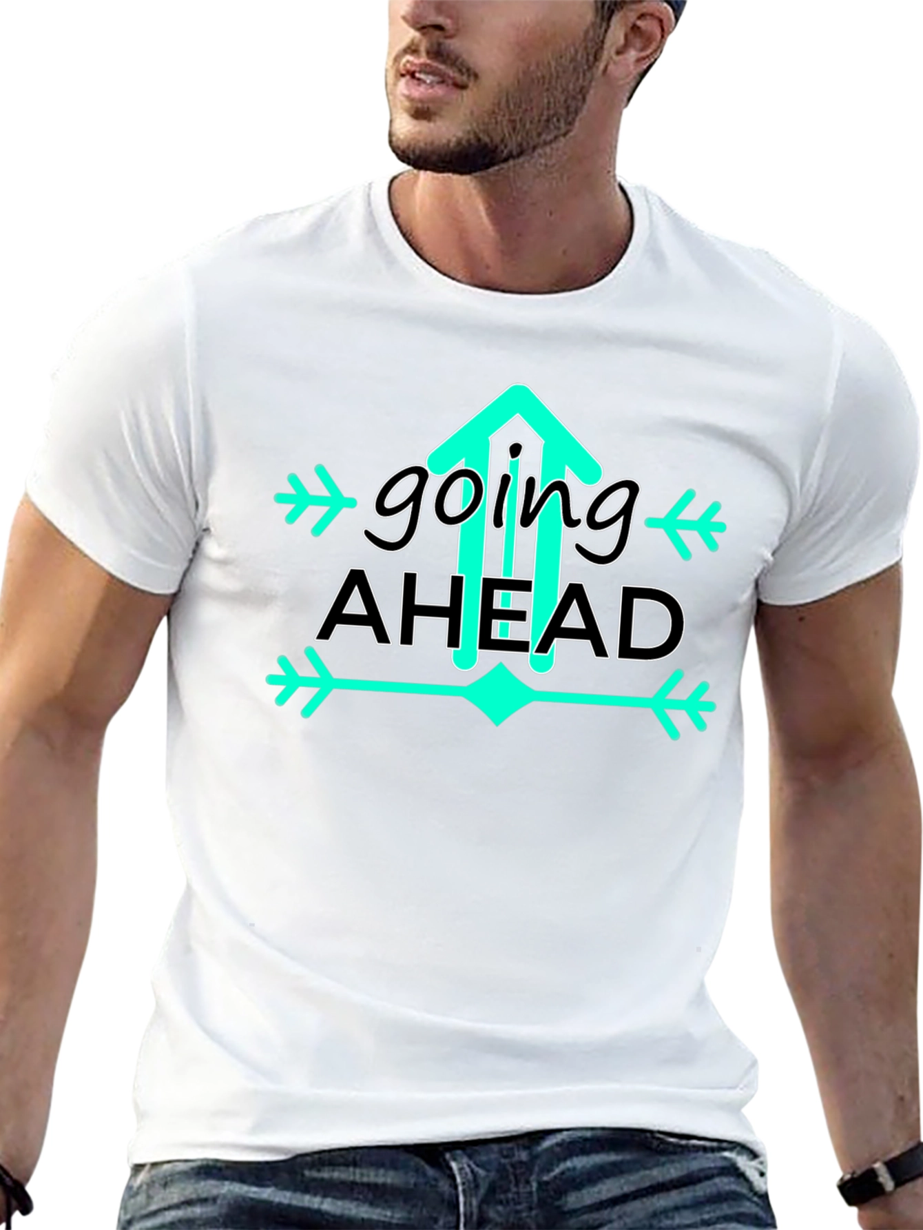 Going Ahead Graphic Tee - Trendy Upward Arrow Design