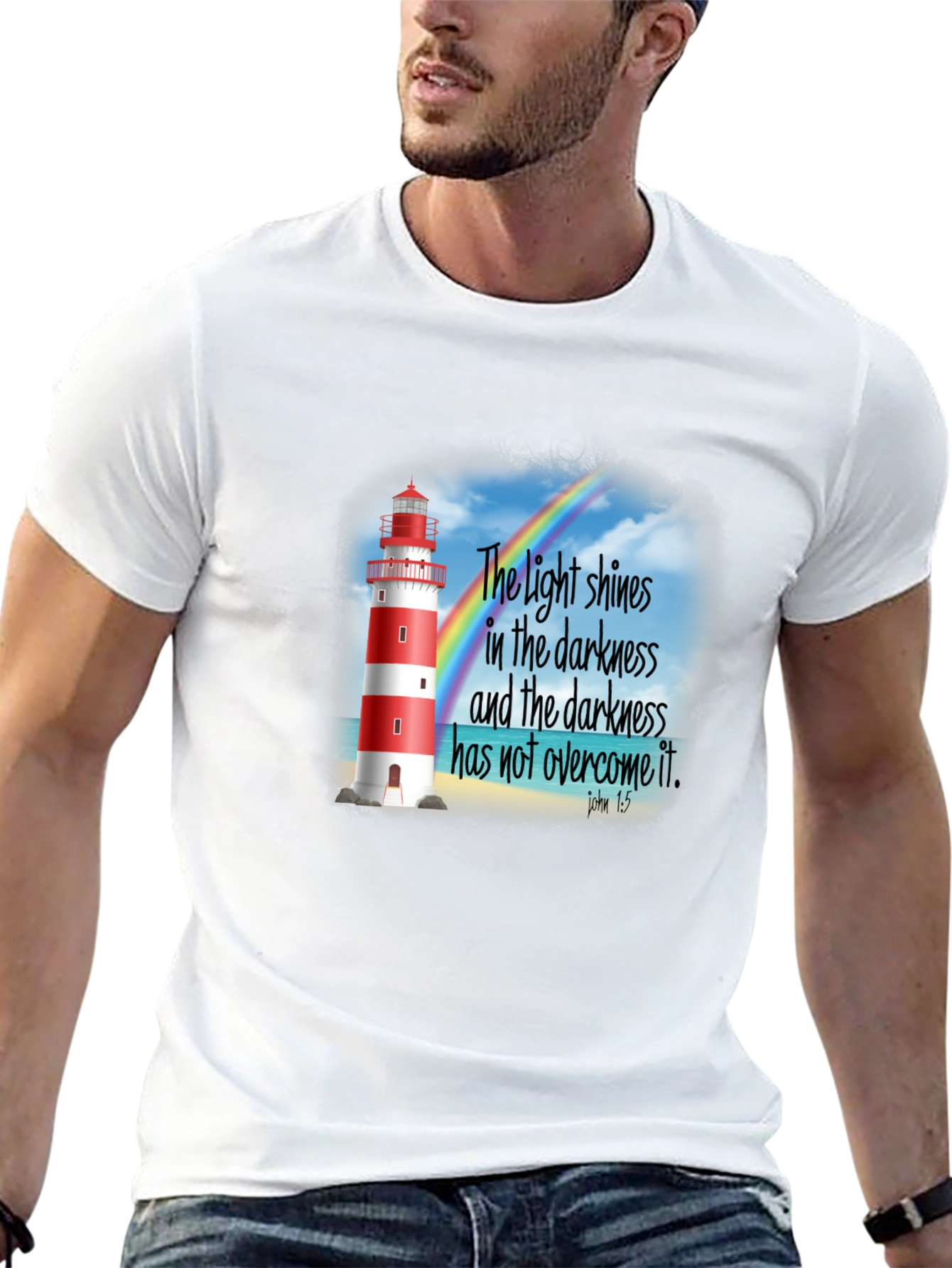 Lighthouse Christian T-Shirt: Light Shines in Darkness