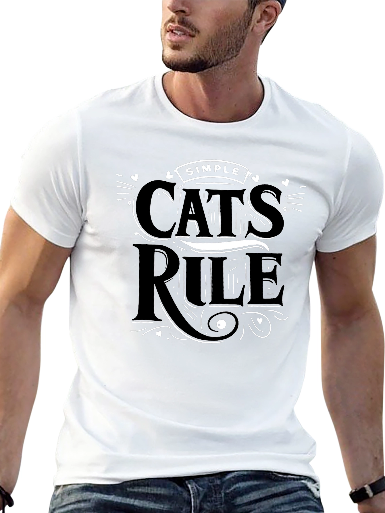 Simple Cats Rule Black Graphic T-Shirt