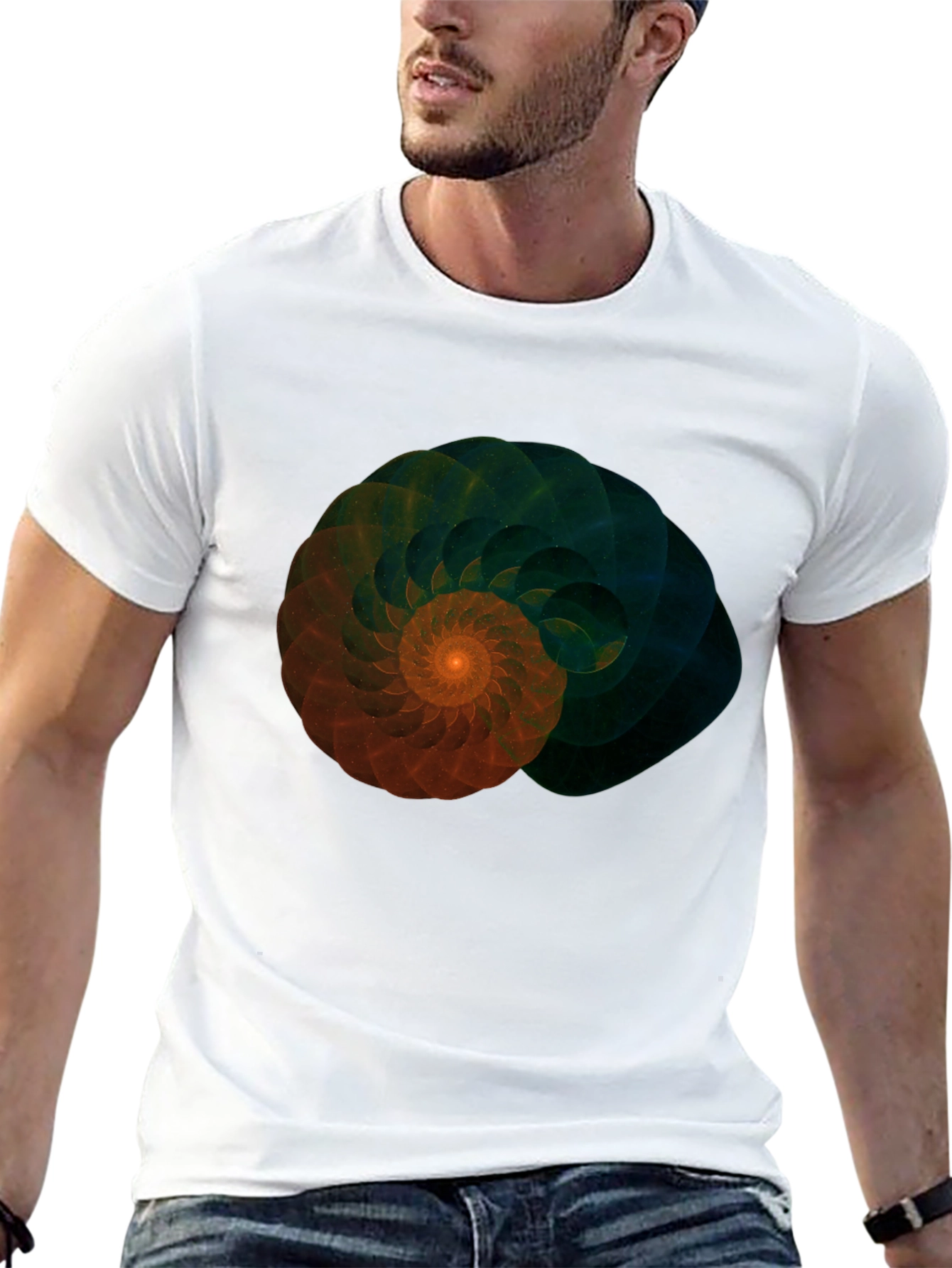 Fractal Spiral Graphic Tee - Stylish Mens Black T-Shirt