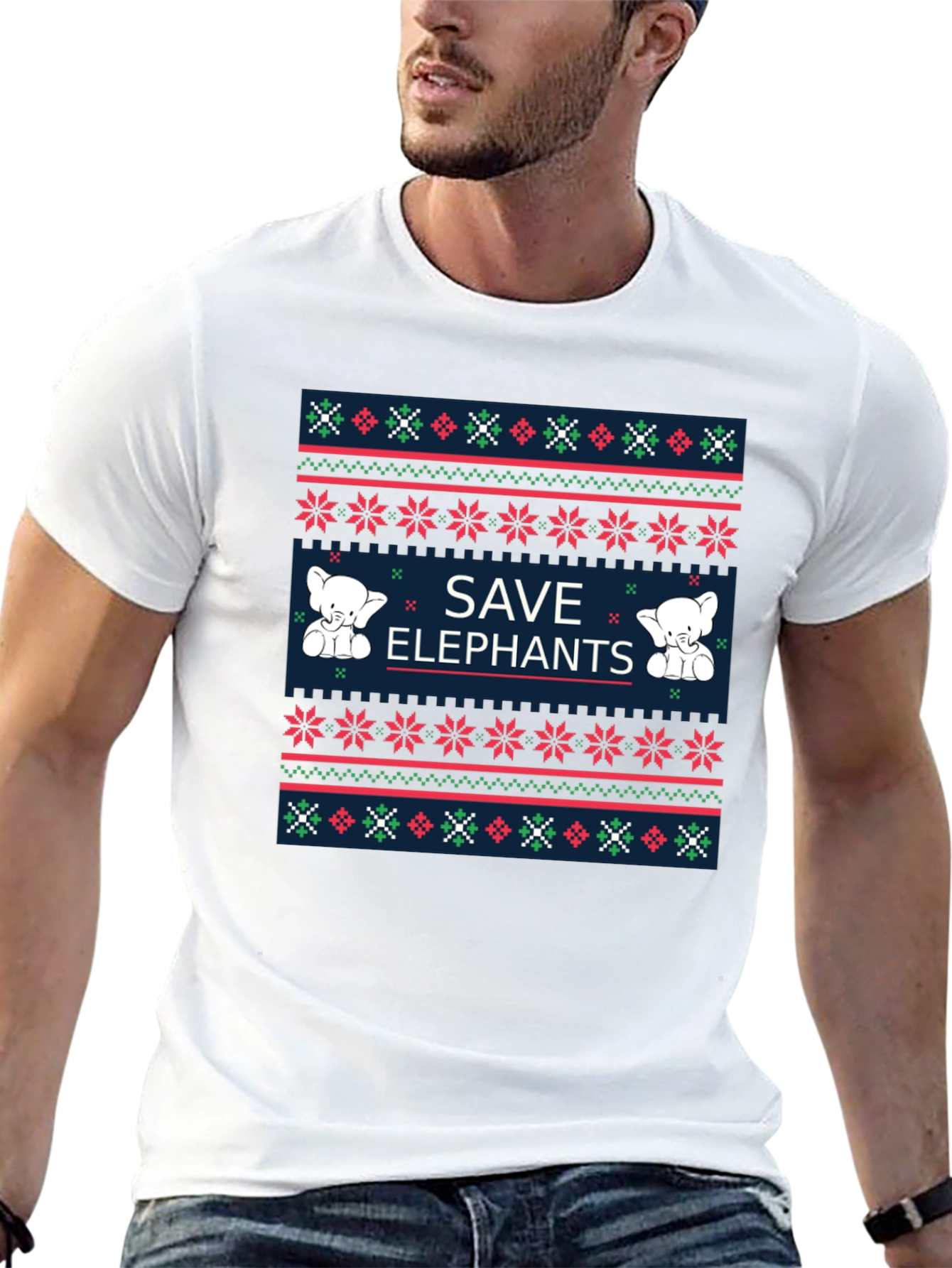 Save Elephants Graphic Tee - Ugly Christmas Sweater Style