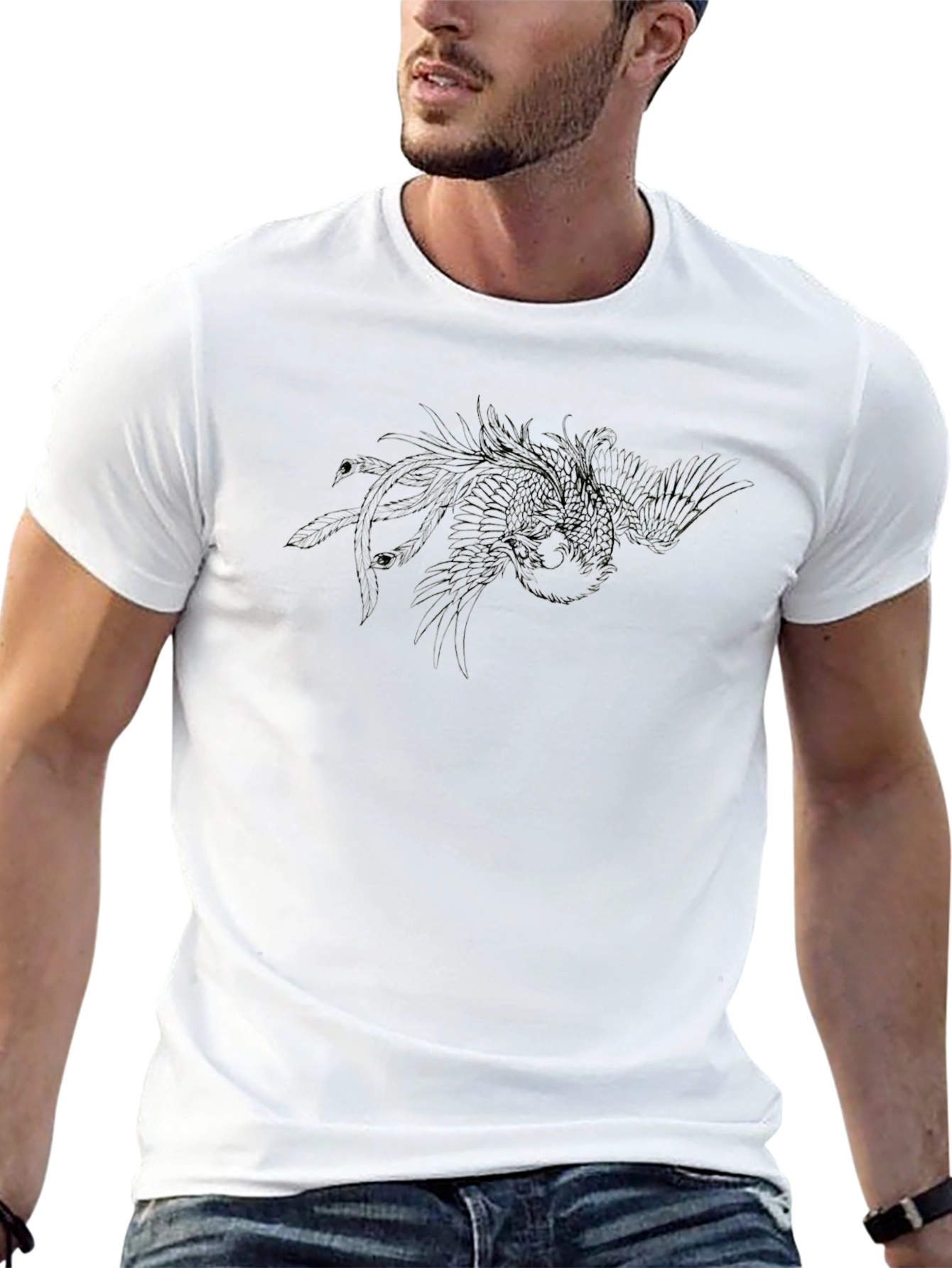 Black T-Shirt with Abstract Bird Design