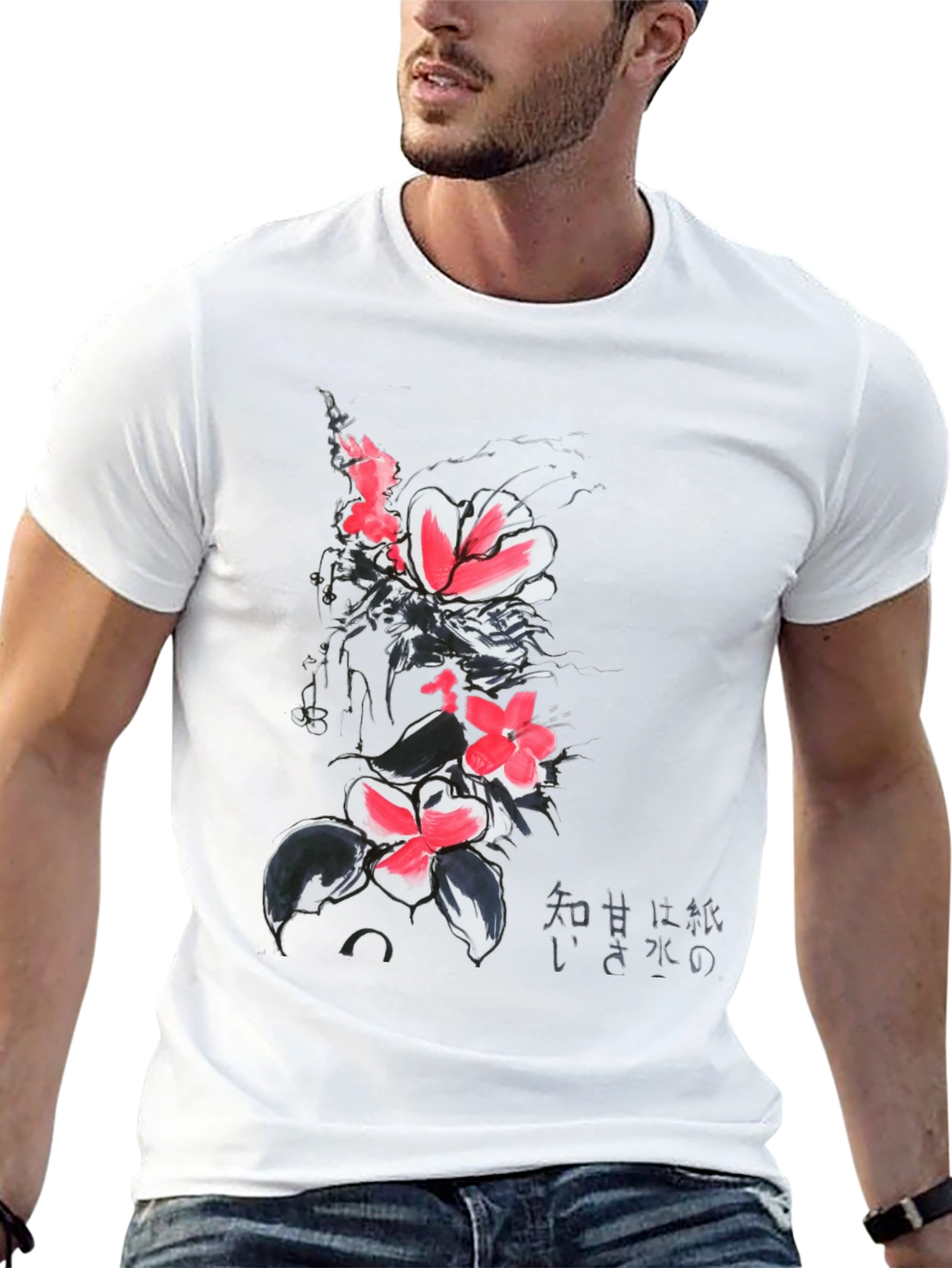 Floral Japanese Ink Art T-Shirt