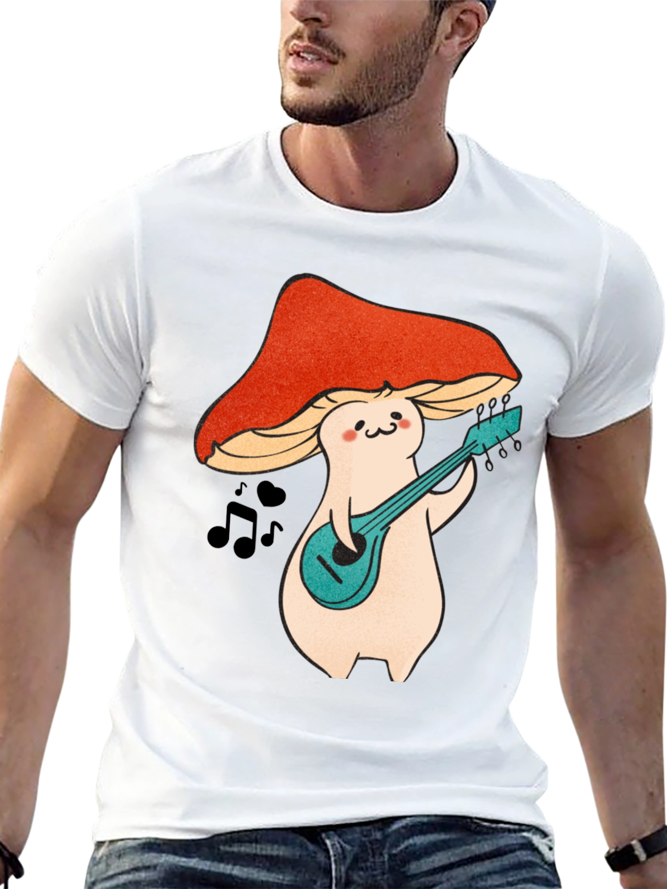 Mushroom Musician Graphic T-Shirt - Black Cotton Tee