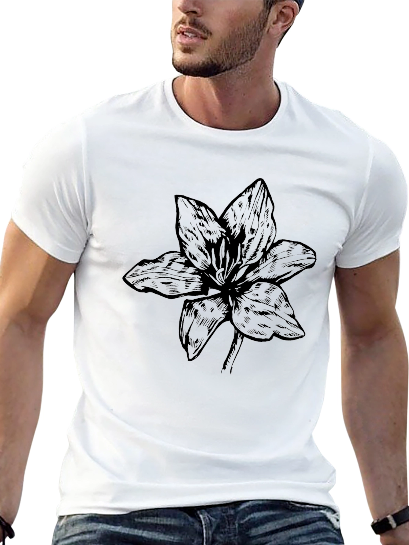 Black Flower Graphic Tee - Stylish Casual Wear