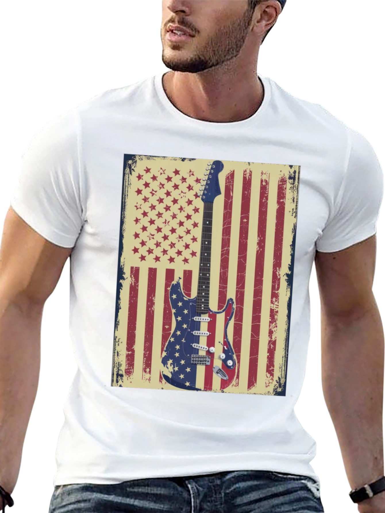 American Flag Guitar Graphic T-Shirt