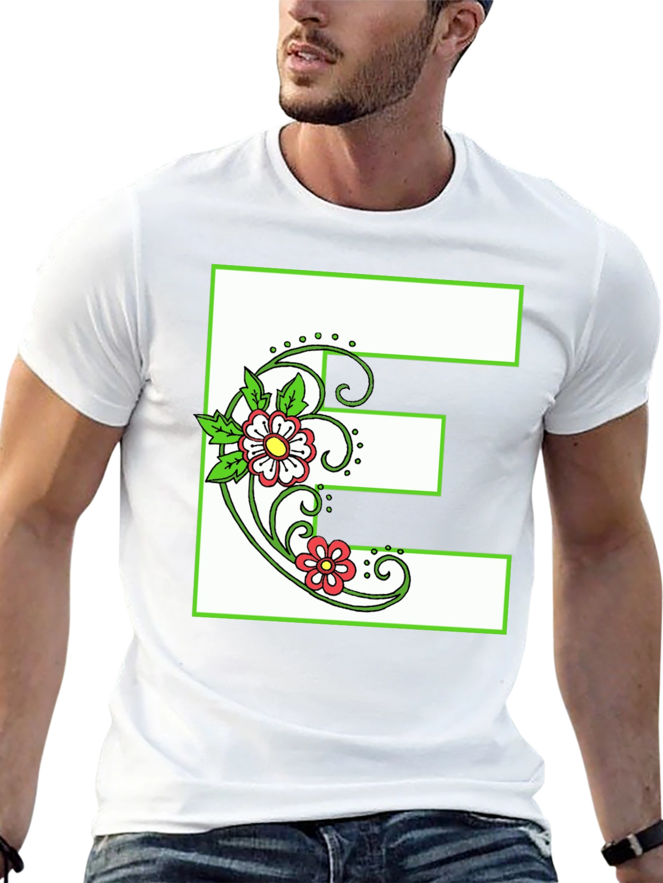 Floral E T-Shirt - Personalized Initial Tee