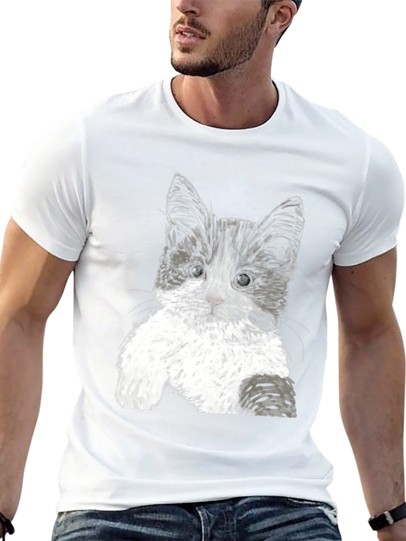 Cute Kitten Graphic Tee - Black Cotton T-Shirt