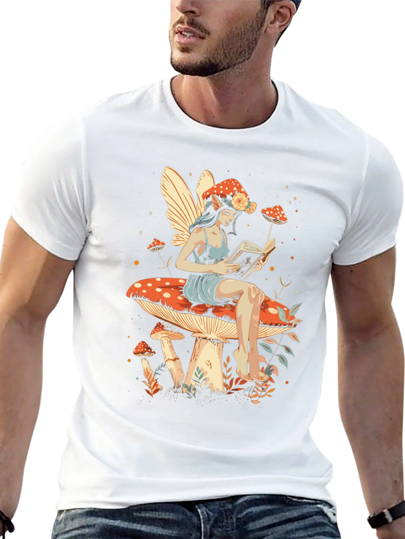 Fairy Reading on Mushroom T-Shirt - Whimsical Design