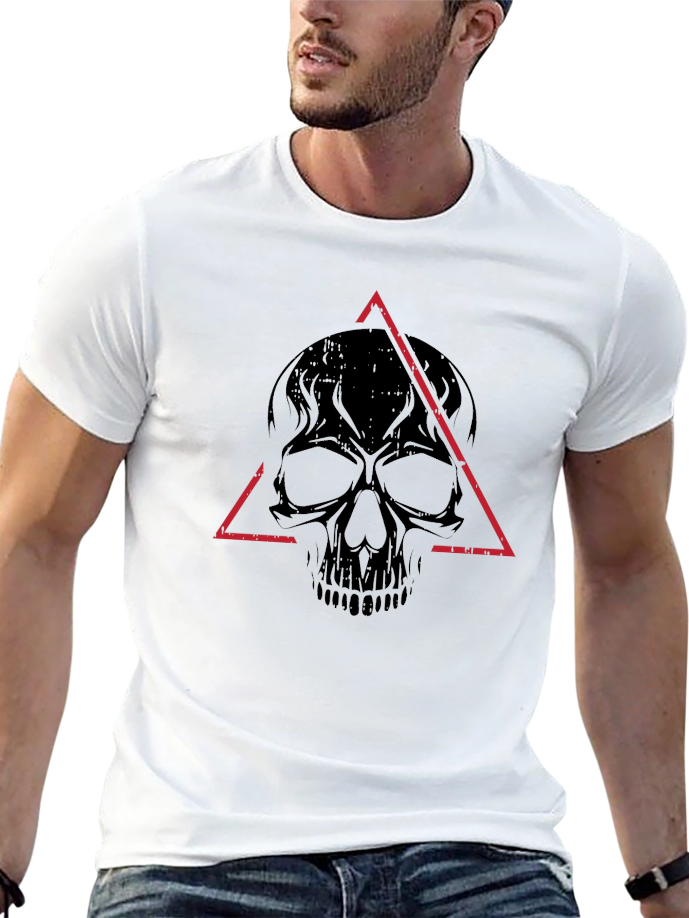 Edgy Skull Triangle Graphic Tee - Black