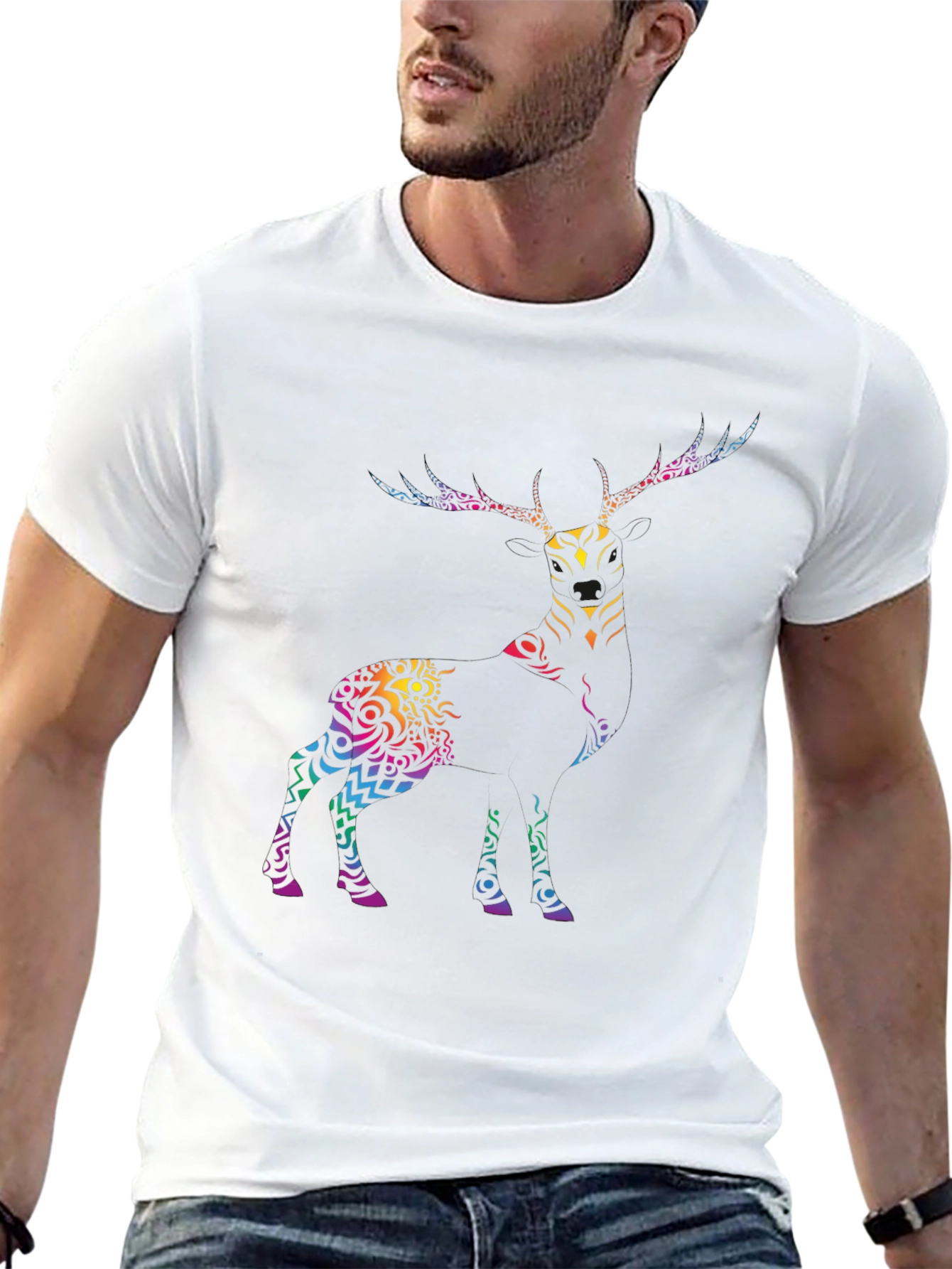 Tribal Deer Graphic Tee - Mens Black T-Shirt
