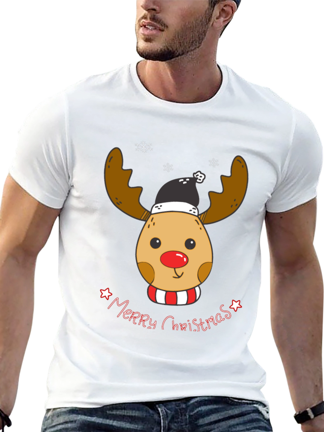 Festive Reindeer Merry Christmas Graphic T-Shirt