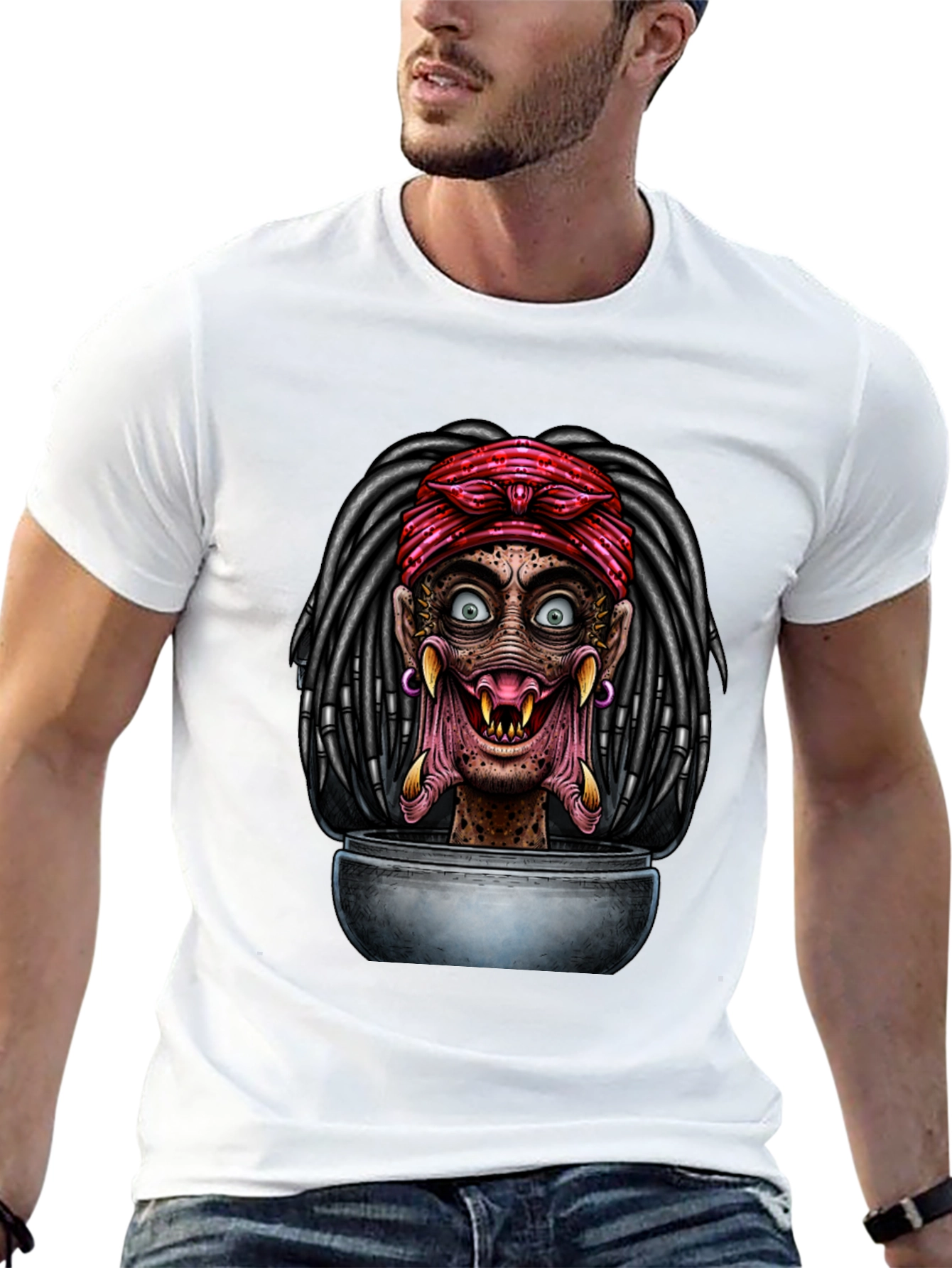 Creepy Head in Bowl Black Graphic Tee