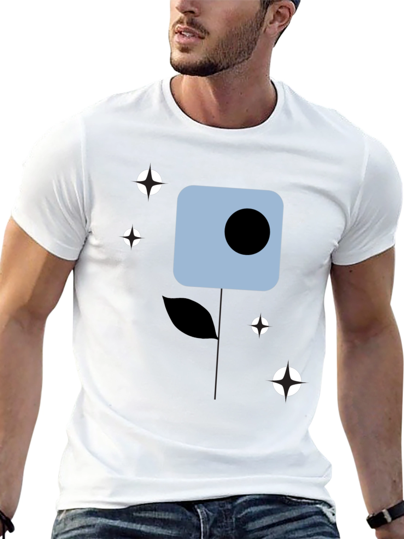 Modern Abstract Flower Graphic Tee - Black Cotton Shirt